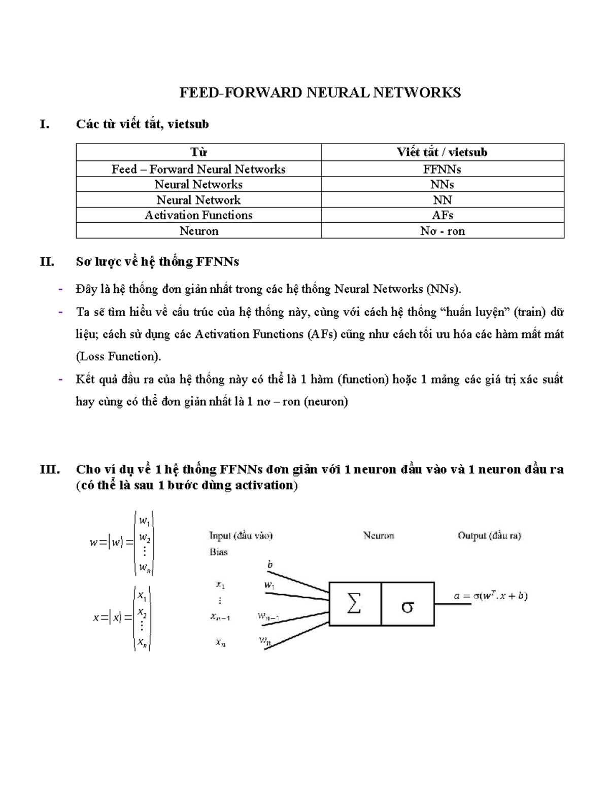 FEED FORWARD NEURAL NETWORKS I: Cấu Trúc và Hoạt Động - Studocu