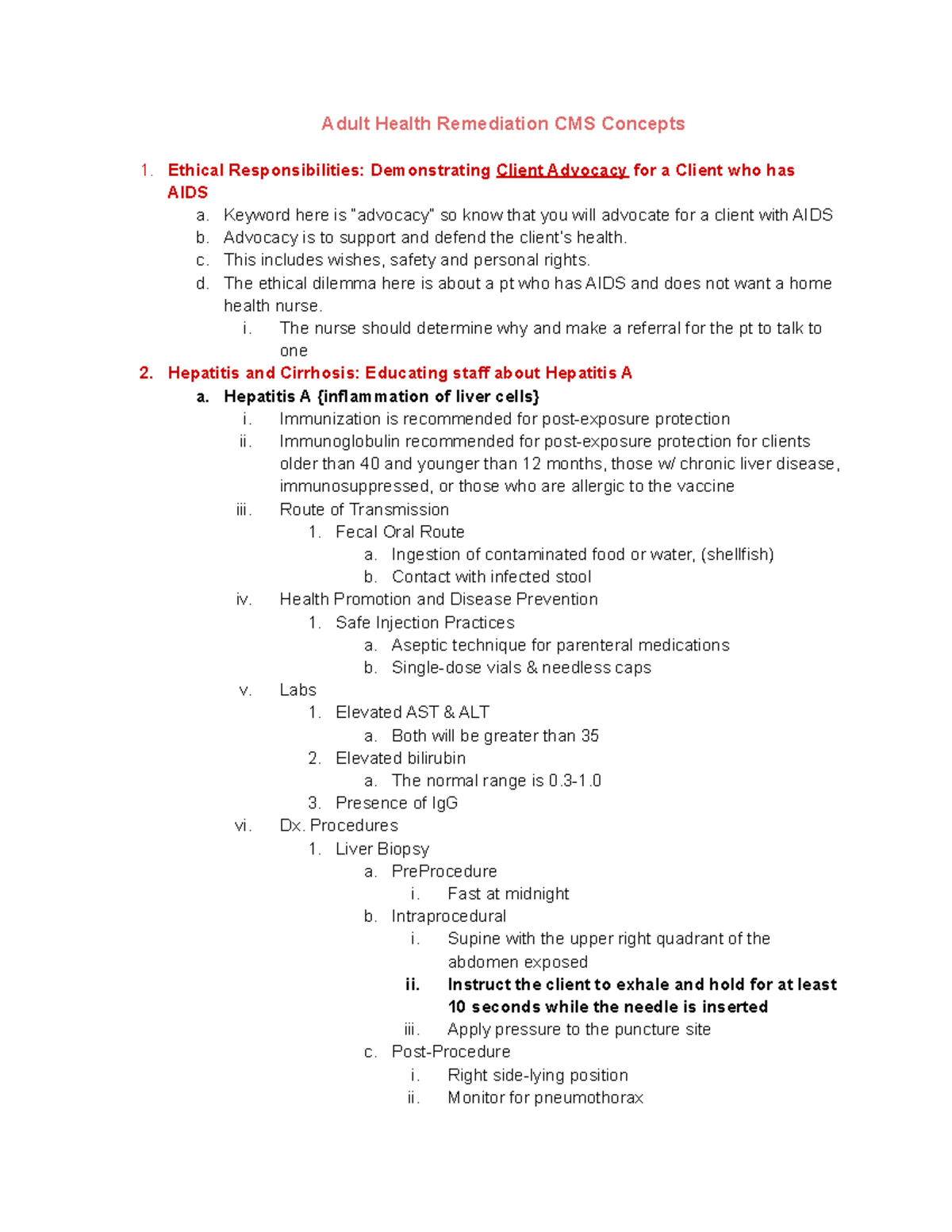 Complex Adult Health Review for CMS: Key Concepts & Nursing Care - Studocu