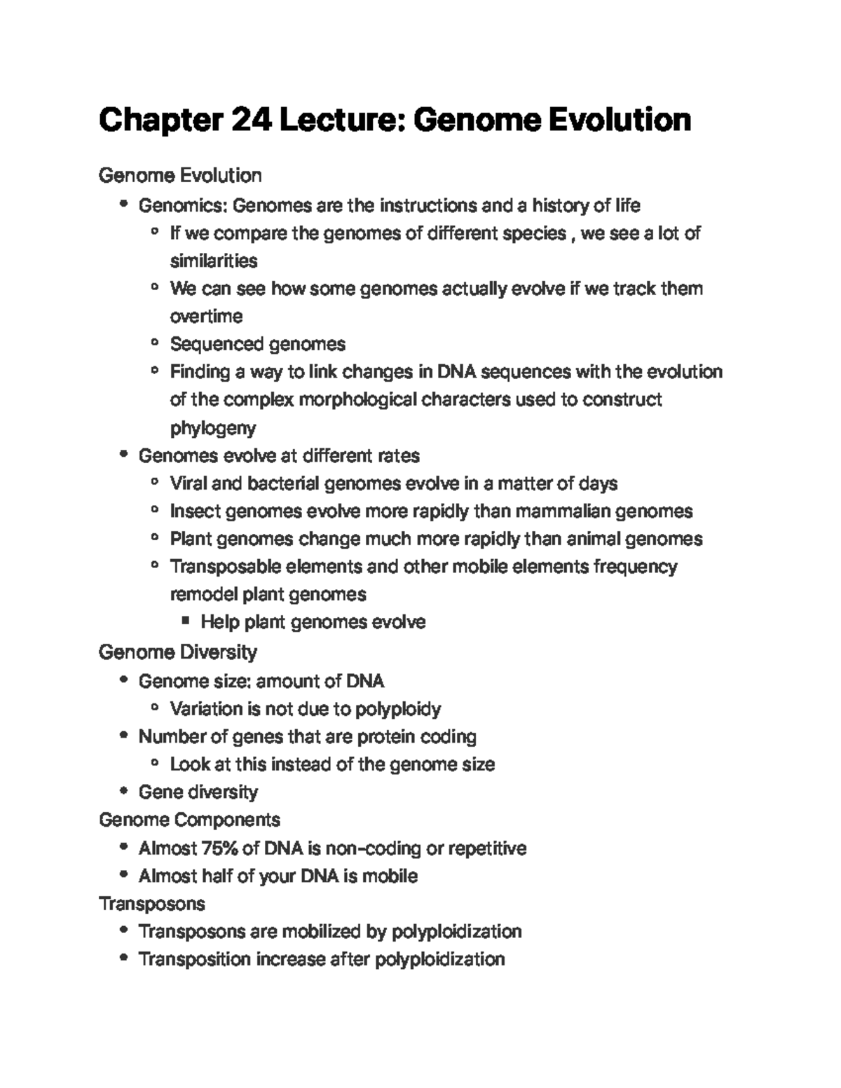 Chapter 24 Lecture Genome Evolution - C h a p te r 24 Le c t u re : G e ...