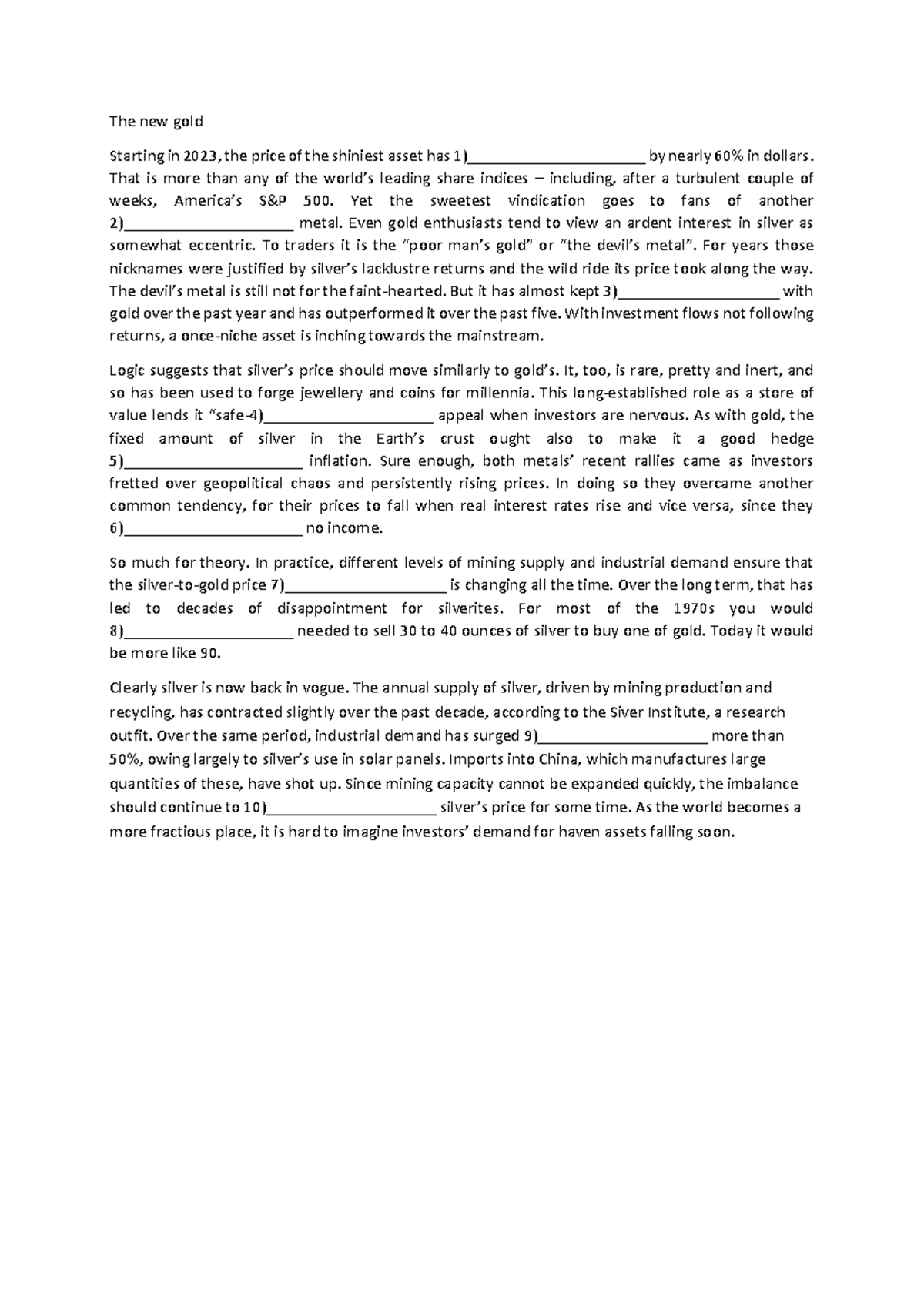 The New Gold: Silver's Rise in 2023 - Assignment Analysis - Studocu