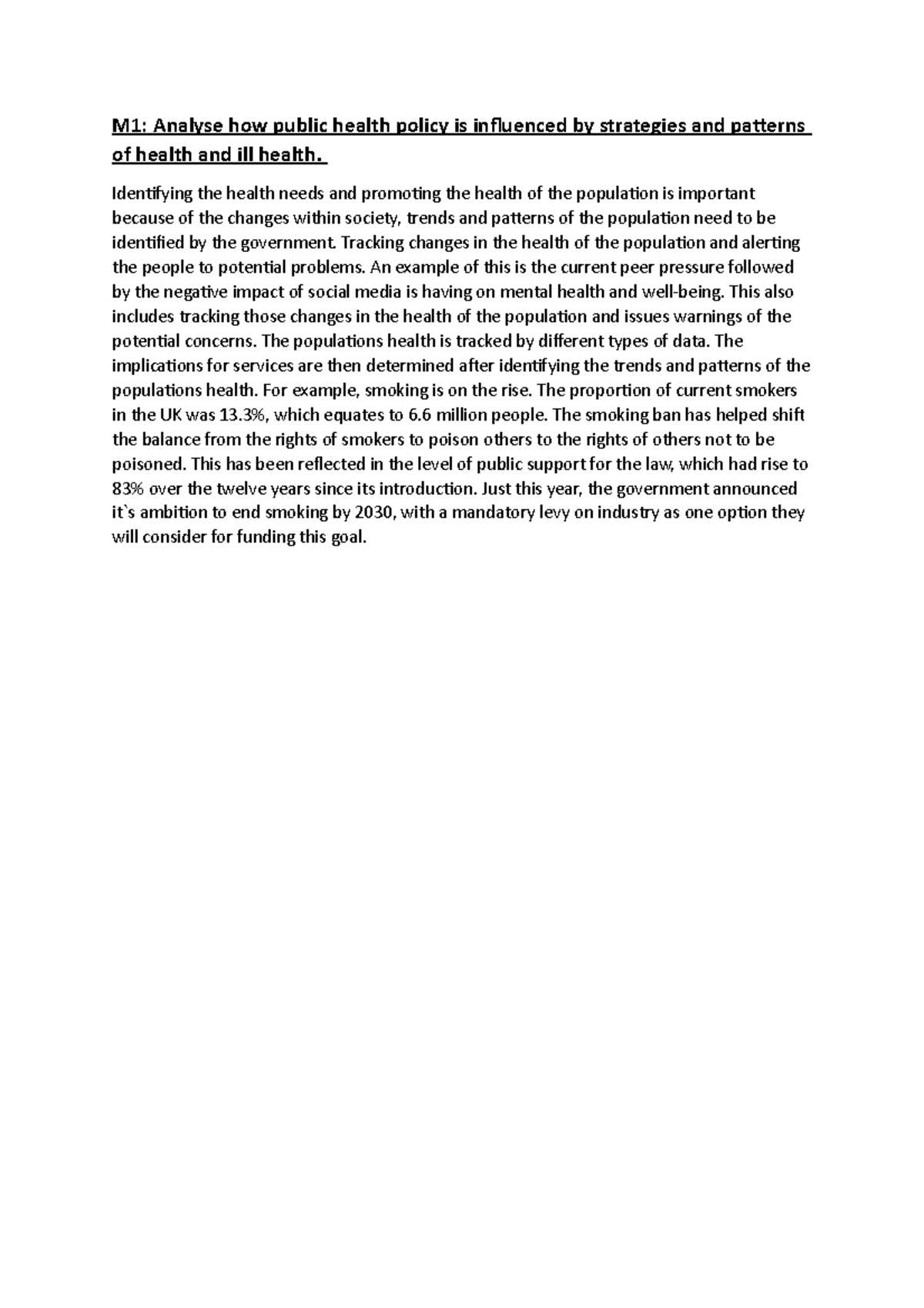 Unit 8 - Detailed Analysis of Public Health Policy Influences - Studocu