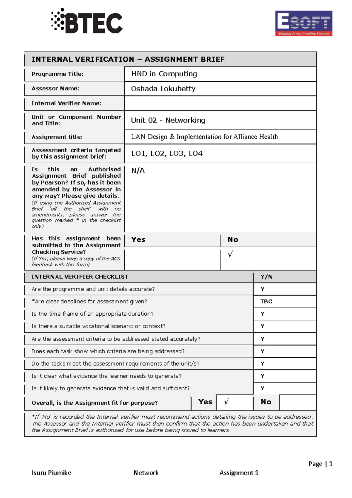 HND in Computing Unit 02: LAN Design & Implementation for Alliance ...