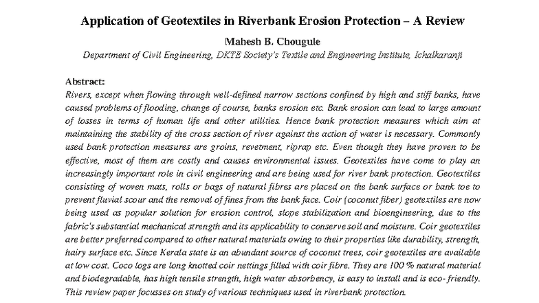 Application of Geotextiles in Riverbank Erosion Protection - A Review ...