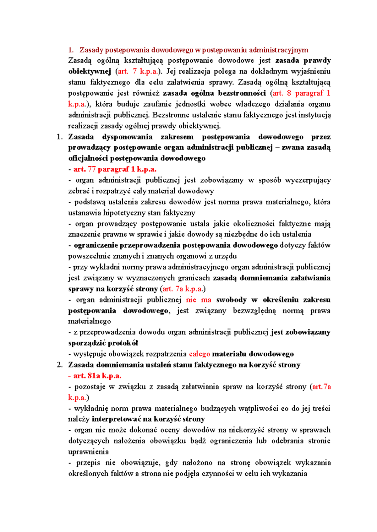 Zasady postępowania dowodowego w KPA - Zestaw PPSA - Studocu