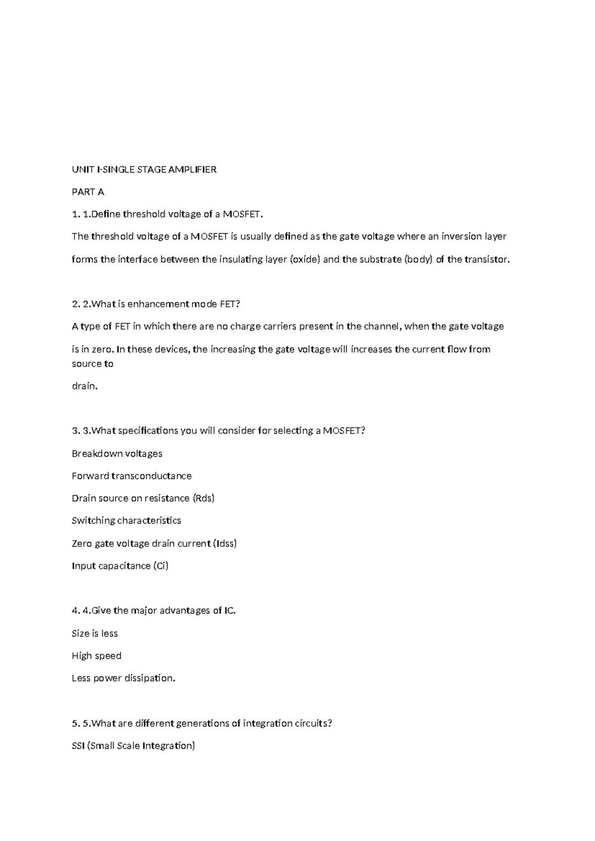 Analog IC Design Question Bank: Unit Stage Amplifier & Frequency ...