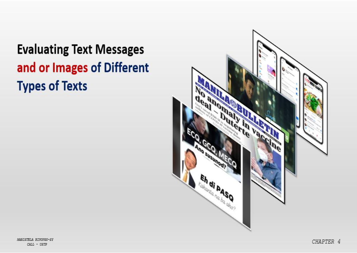 Evaluating Messages and/or Images of Different Types of Texts ...