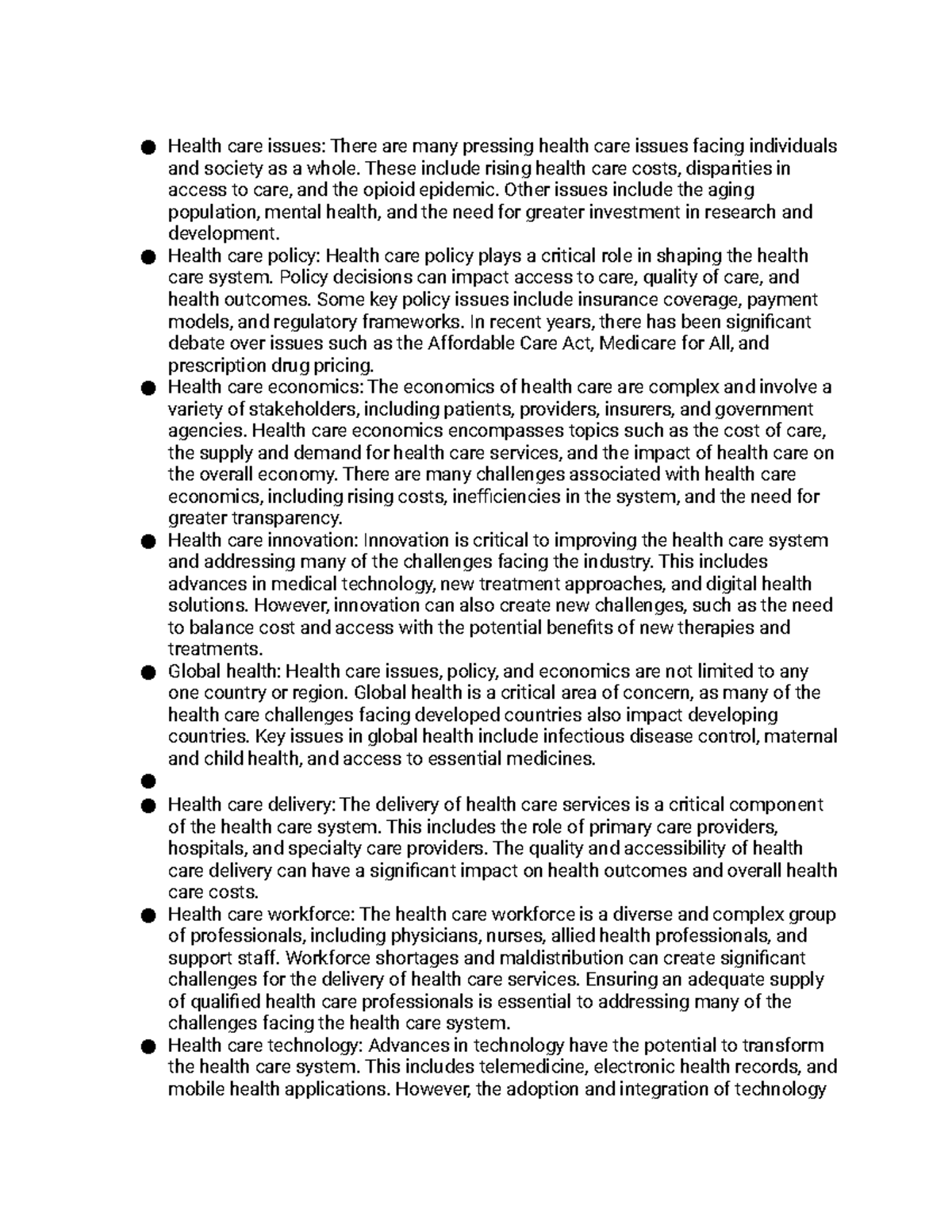 Health Care Issues, Policy, And Economics notes - Health care issues ...