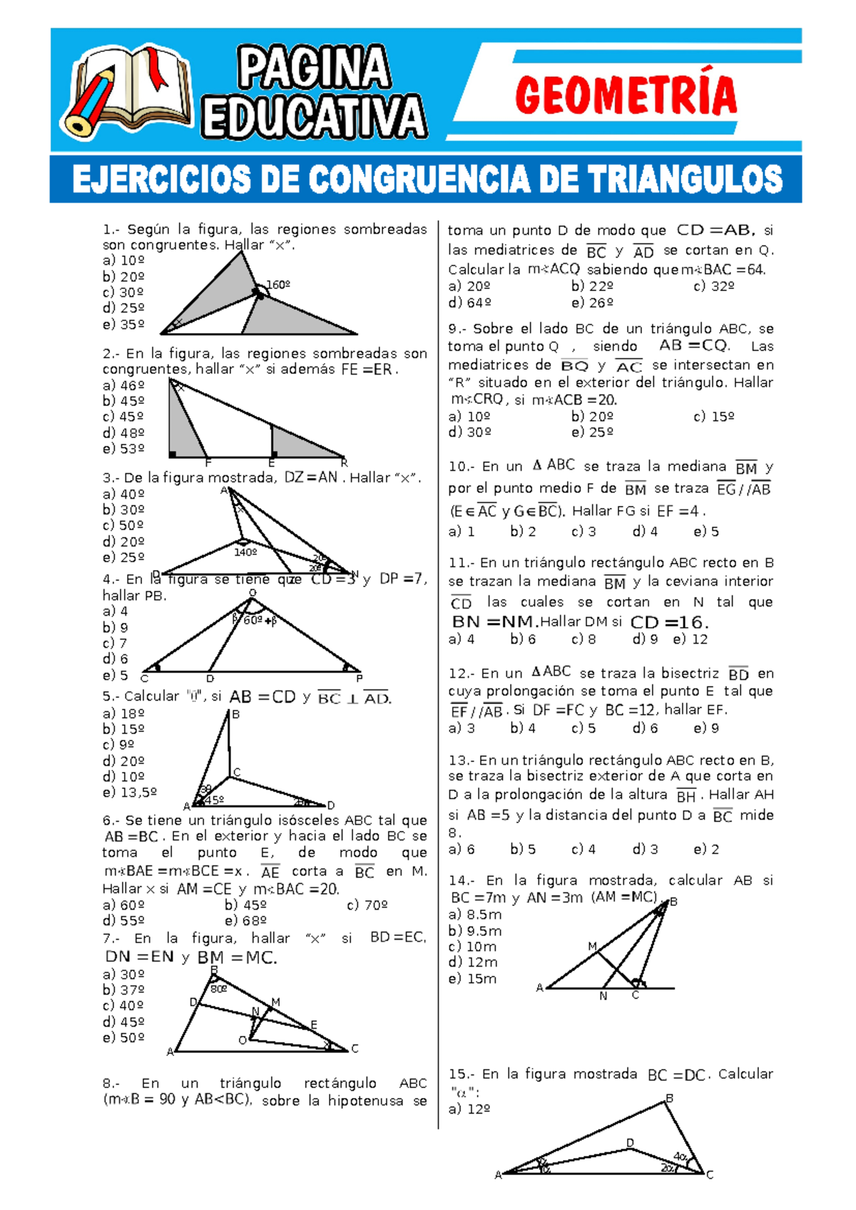 Ejercicios de Congruencia de Triángulos para Estudiar - Matemáticas 101 - Document Preview