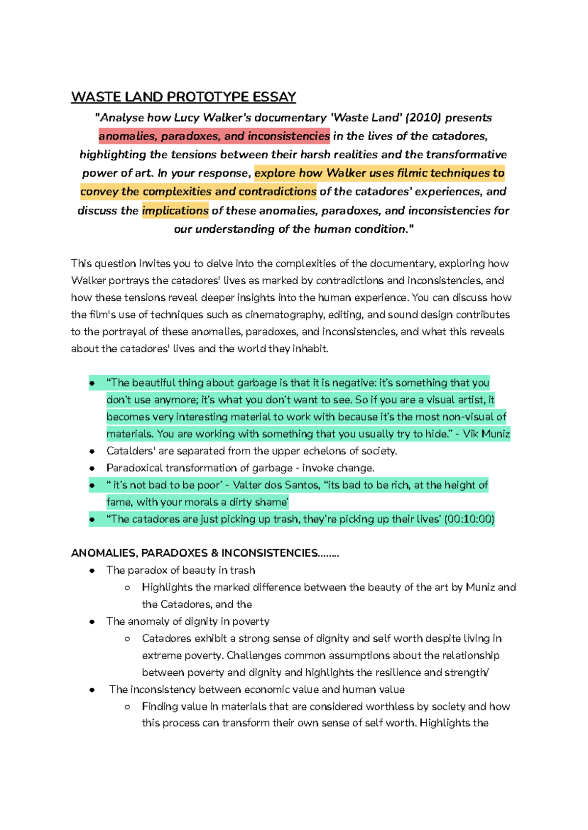 WASTE LAND PROTOTYPE ESSAY: Analyzing Anomalies in Walker's Documentary ...