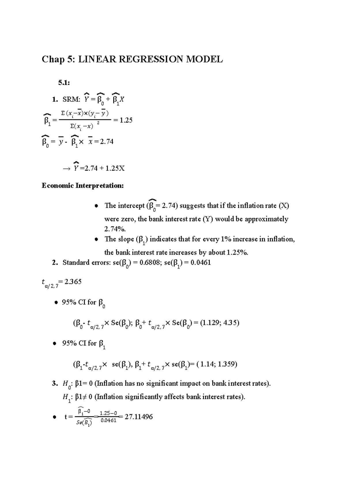 PTDL Chapter 5 - Linear Regression Model Homework Analysis - Studocu