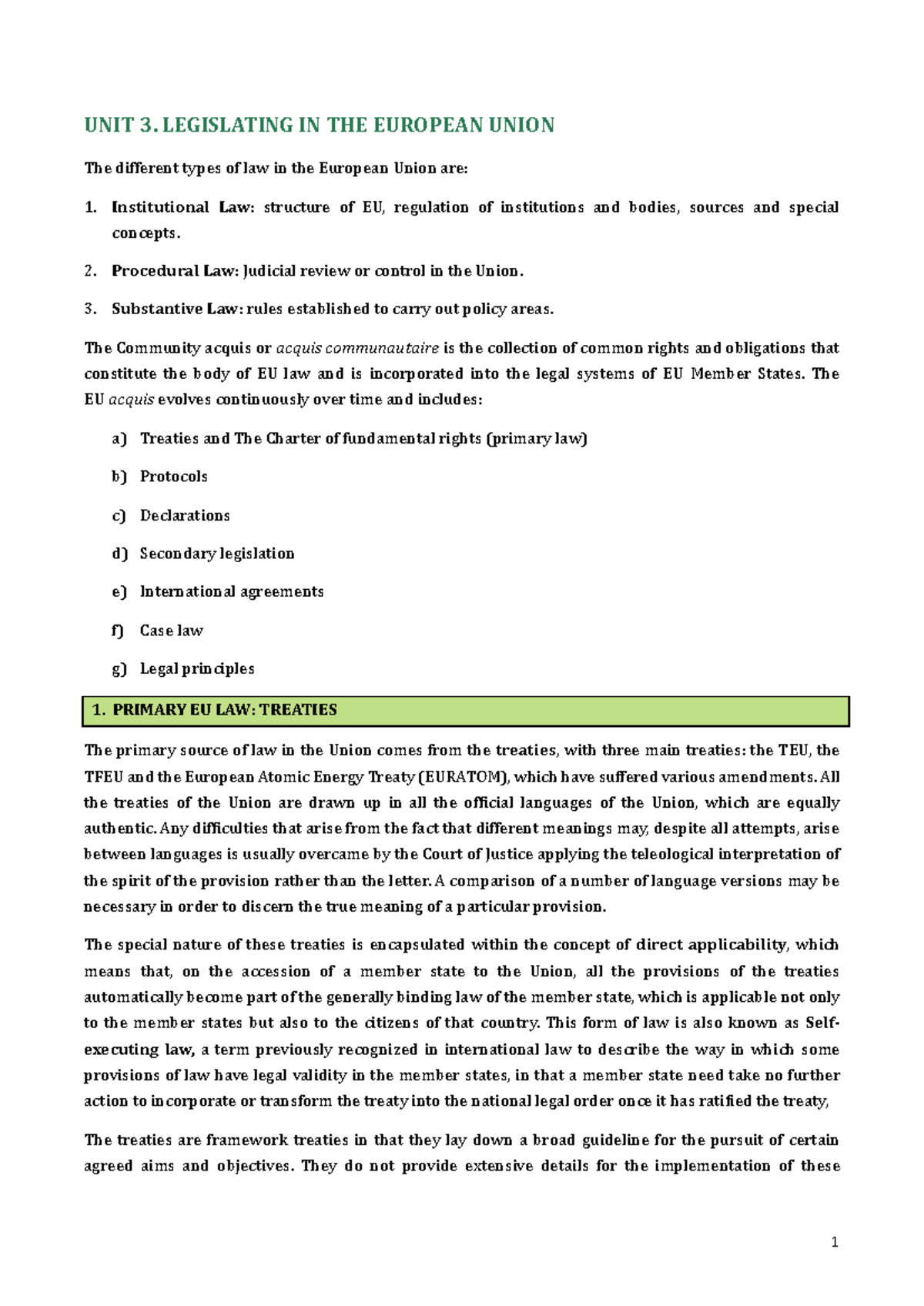 UNIT 3: LEGISLATING IN THE EUROPEAN UNION - Types of EU Law - Studocu