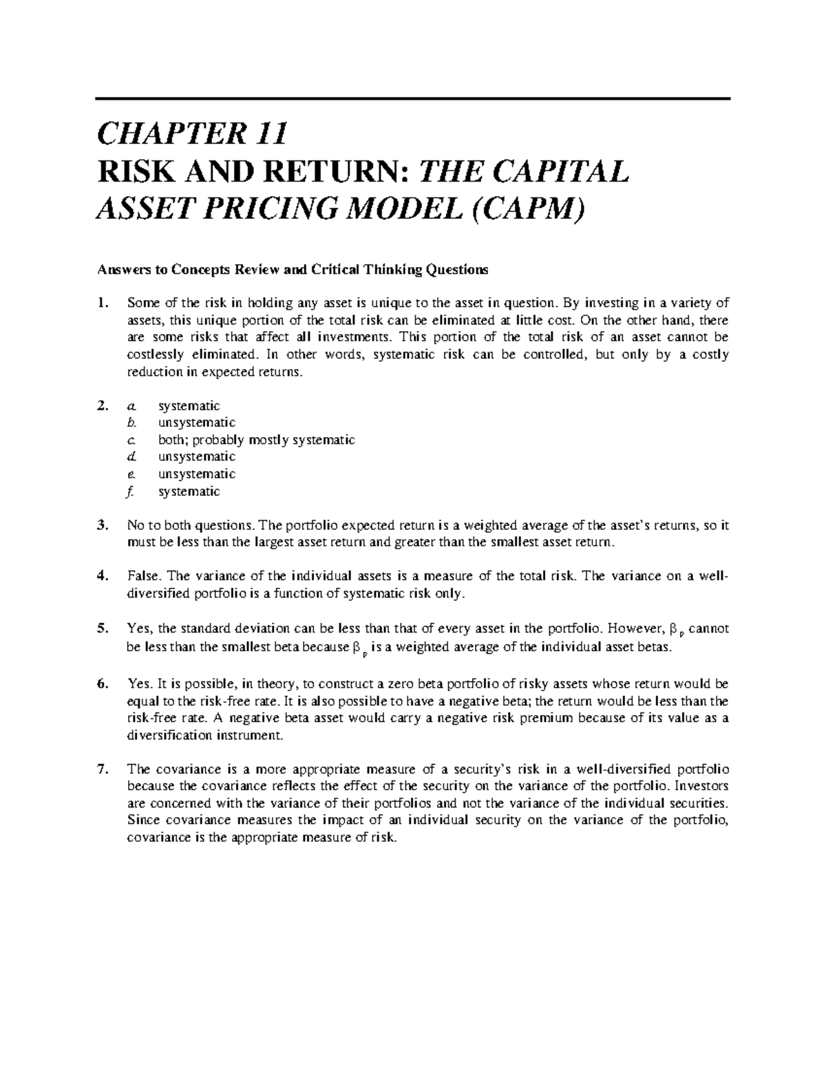Chapter 11: RISK AND RETURN in the Capital Asset Pricing Model (CAPM ...