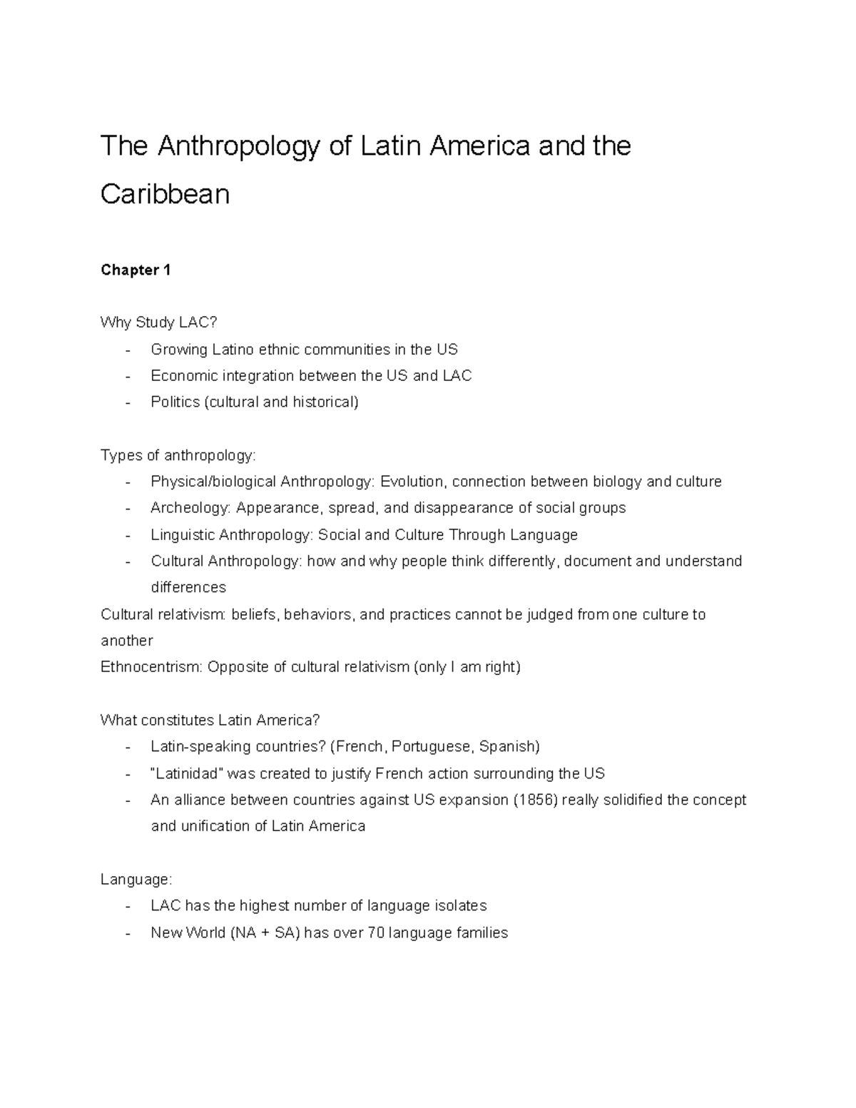 ANTH 101 Reading Notes: Summary of Anthropology of Latin America - Studocu