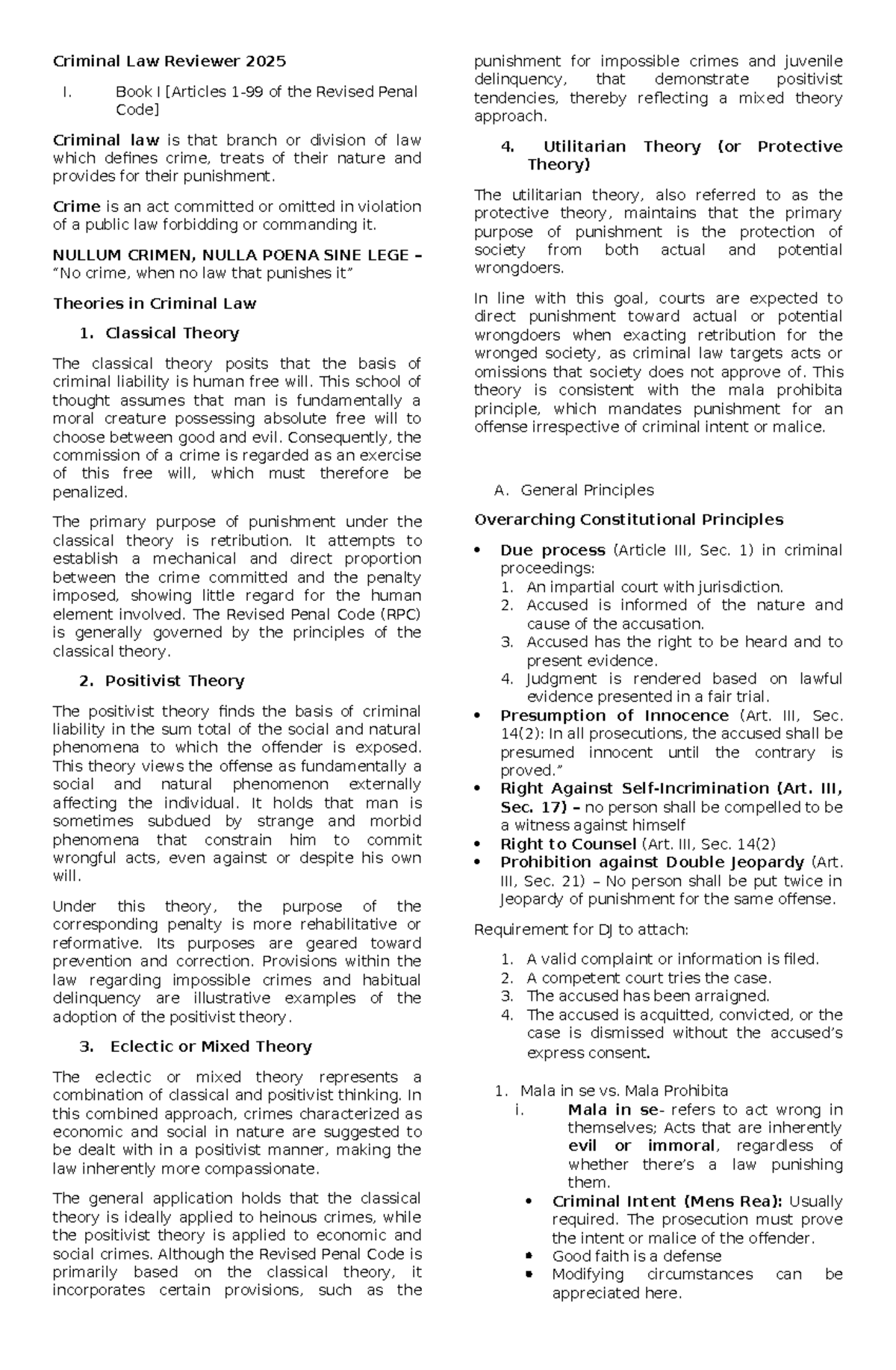 Criminal Law Reviewer 2025: Key Theories and Principles of the RPC ...