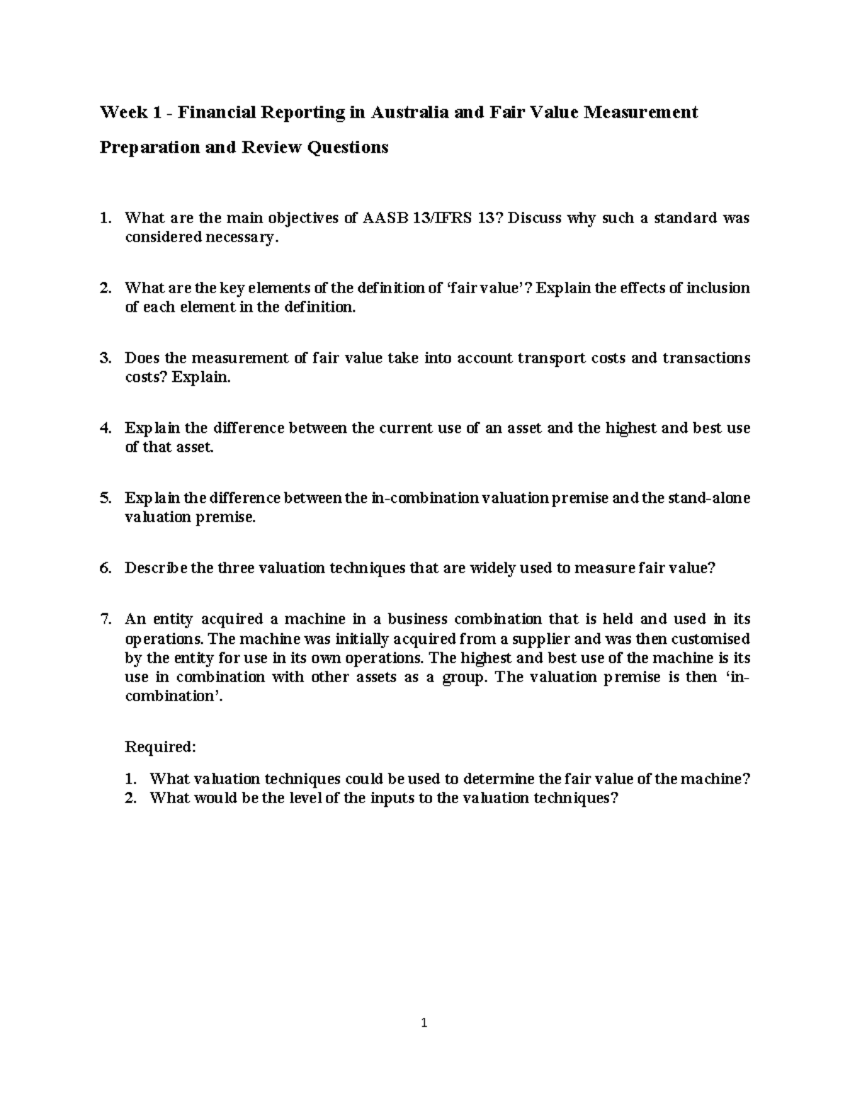 Week 1 - Financial Reporting in Australia: Fair Value Measurement Q&A ...