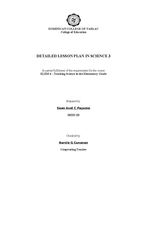Leche-Plan - lesson p - DOMINICAN COLLEGE OF TARLAC College of ...