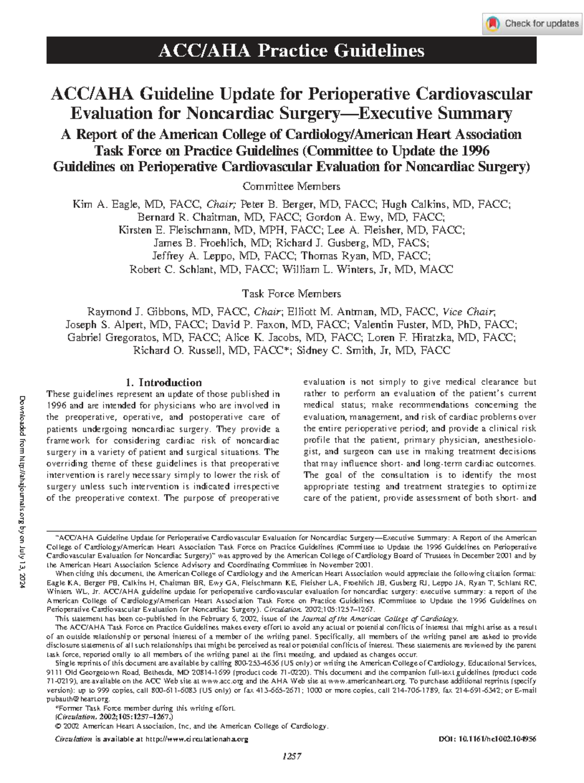 ACC/AHA 2002 Guideline Update: Perioperative Cardiovascular Evaluation ...