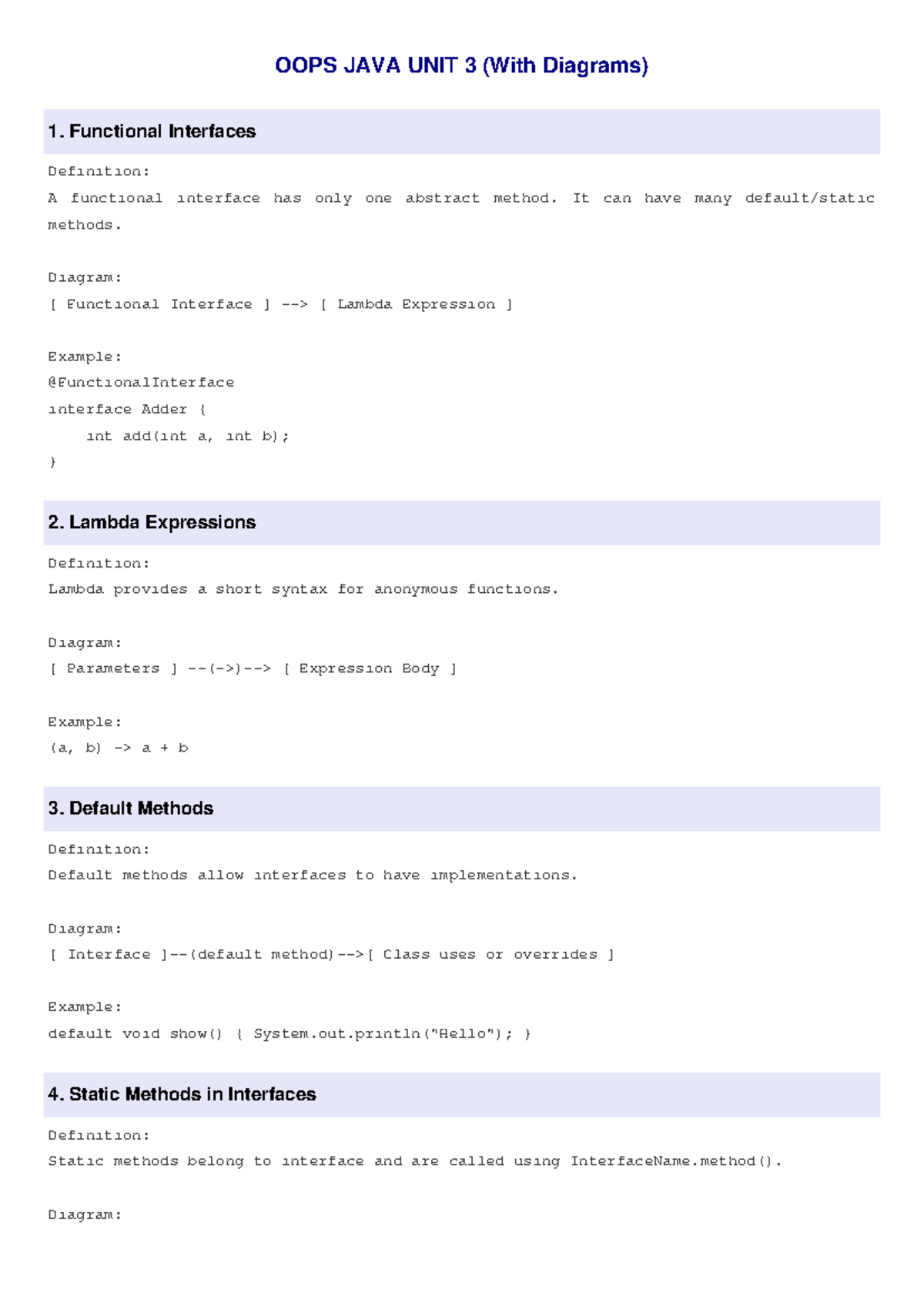 OOPS JAVA UNIT 3: Functional Interfaces, Lambda Expressions & More ...