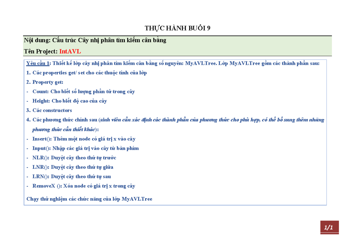 Bài 9 - Thực Hành Cây AVL - Cấu Trúc Dữ Liệu Nhị Phân - Studocu