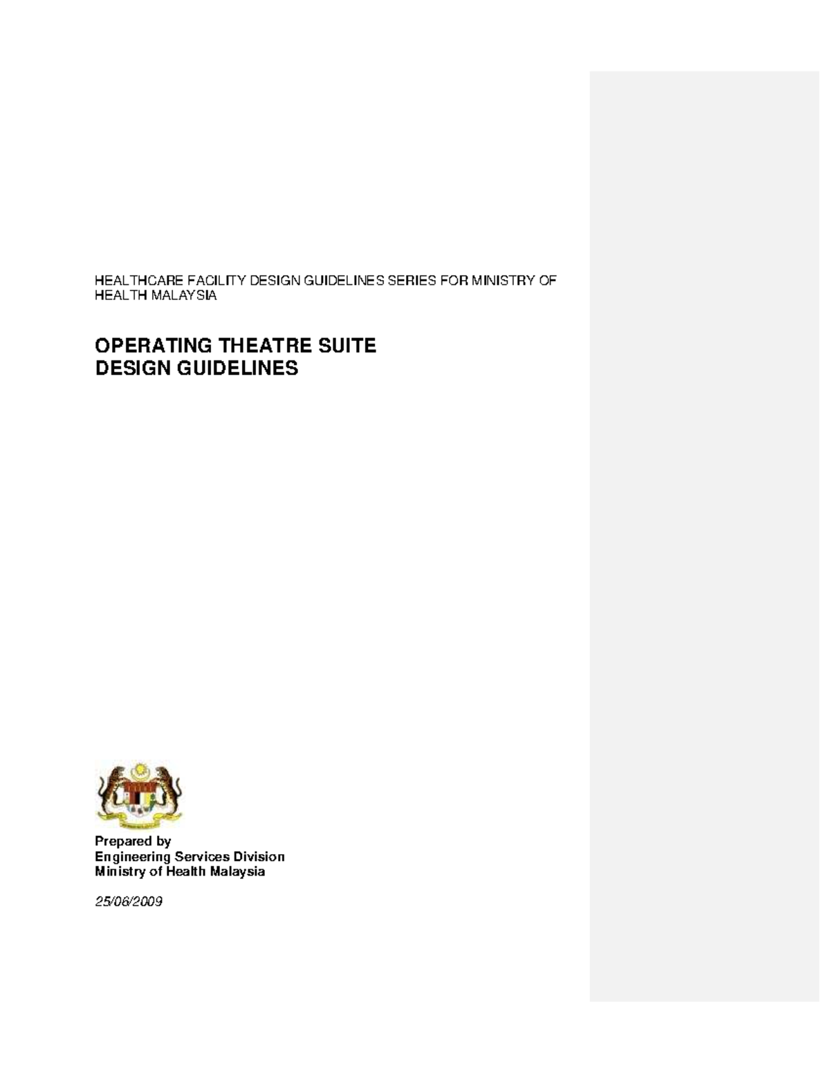 OT Suite Design Guidelines for Healthcare Facility - MOH - Studocu