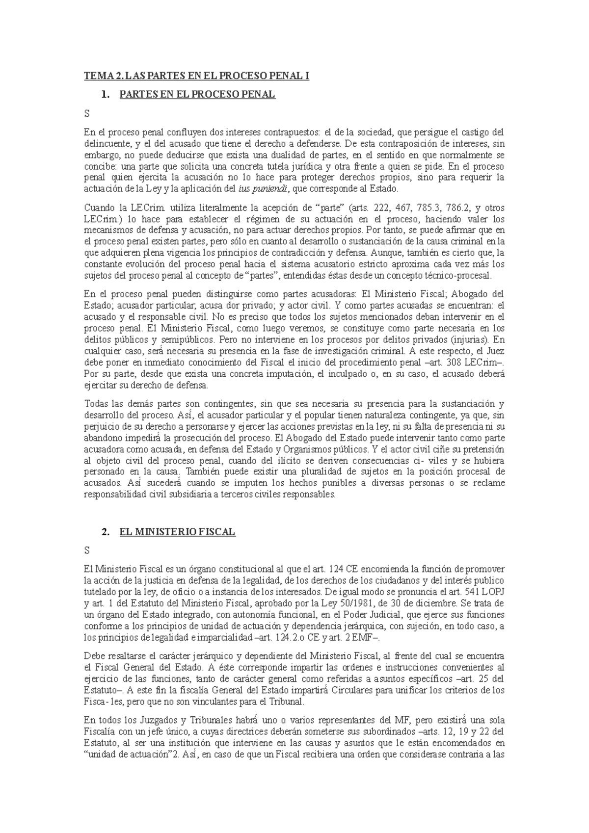 TEMA 2 - Las Partes en el Proceso Penal - TEMA 2. LAS PARTES EN EL ...