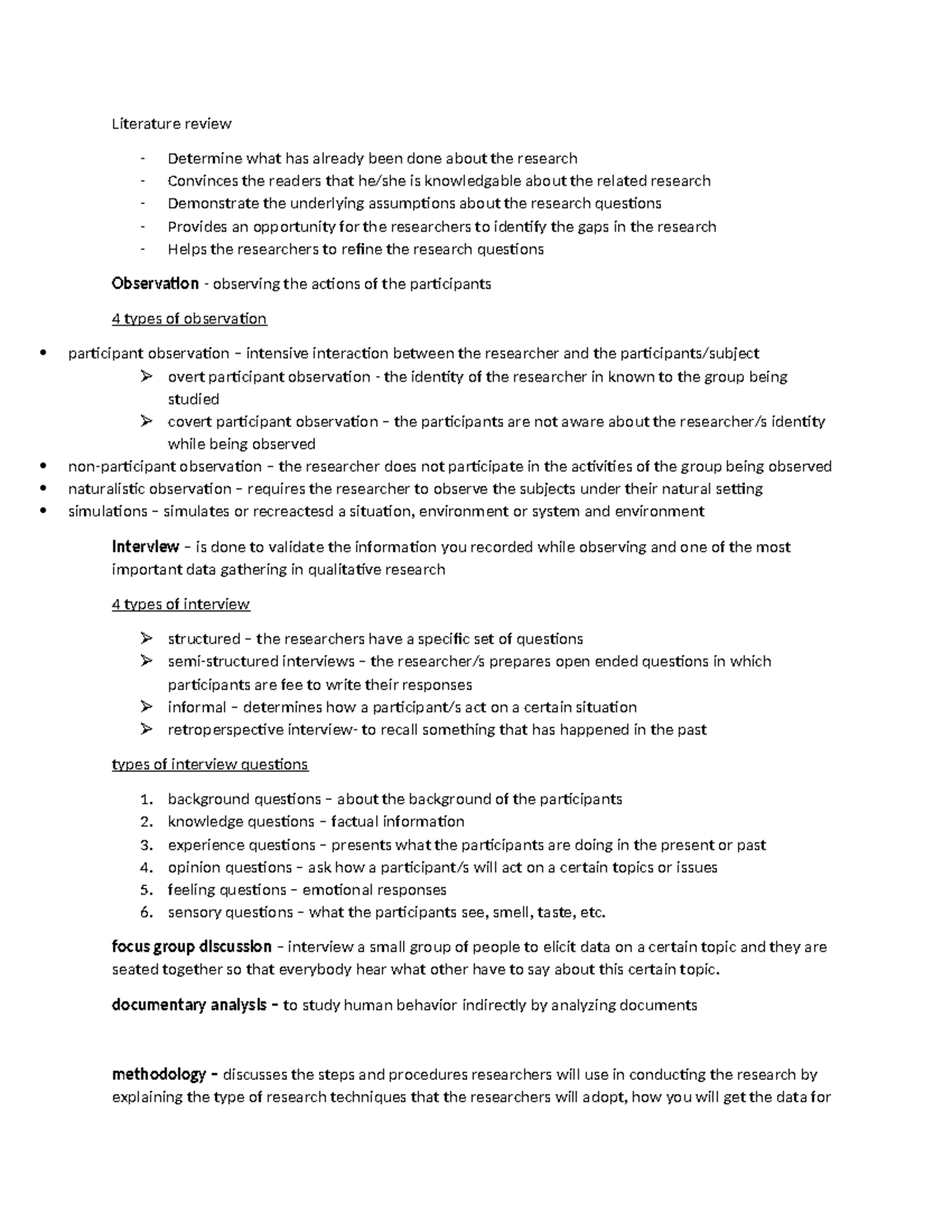 Literature Review & Research Methodology for Rsch 101: Concepts ...