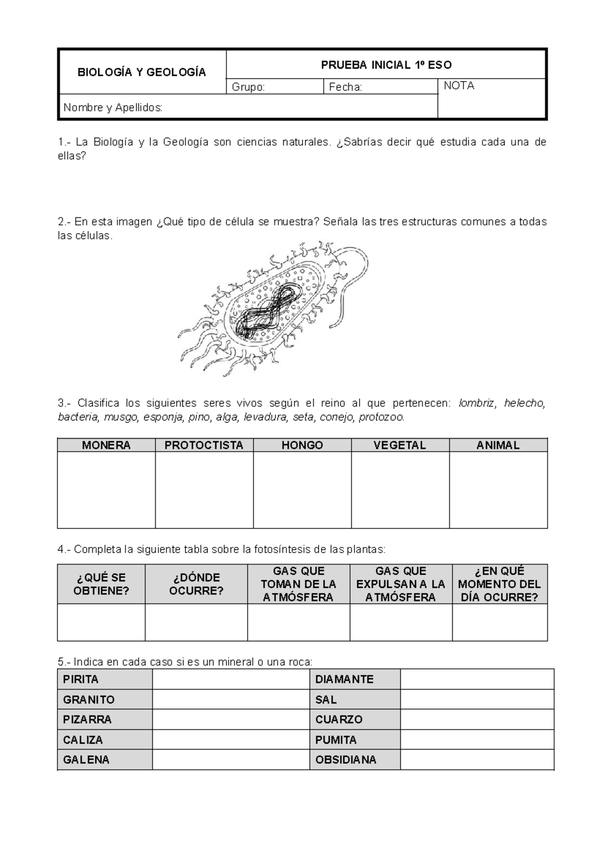 Cuadernillo de Actividades de Biología y Geología 1º ESO - Examen Final -  Studocu
