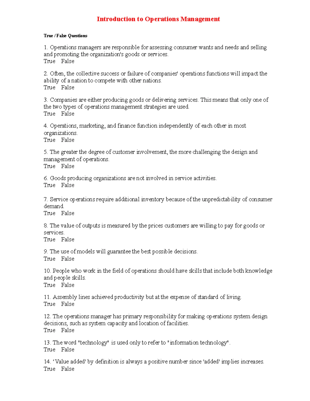 Operations Management M4 Study Guide - Studocu