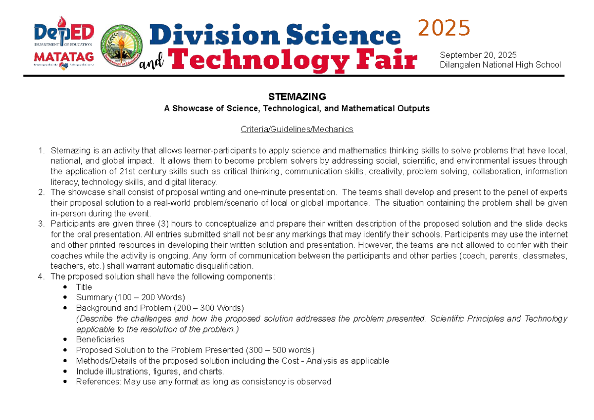 DSTF 20 Guidelines: STEMAZING Showcase & Science Teacher Search - Studocu