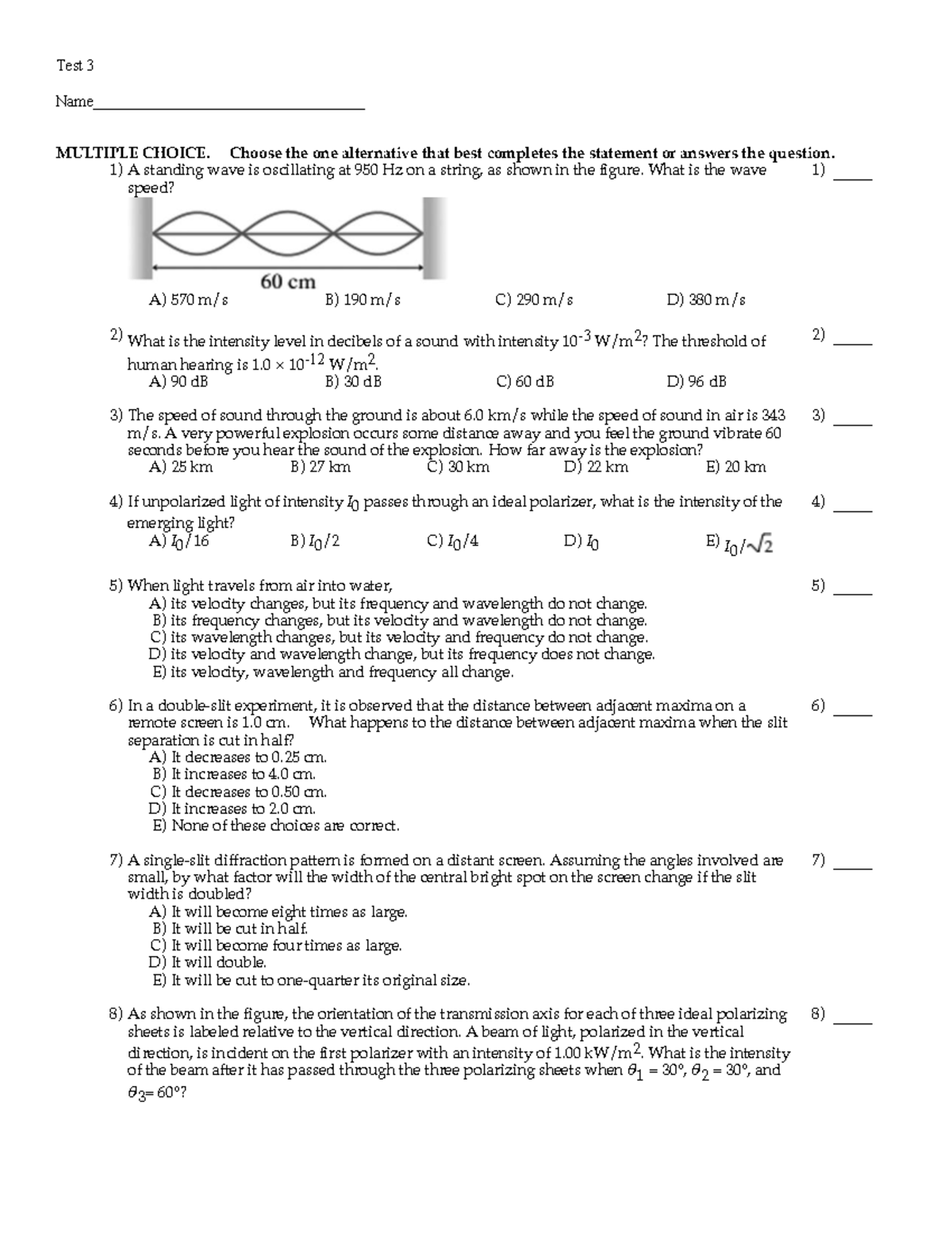 Test 3 MCQ Solutions for Physics Concepts - Studocu