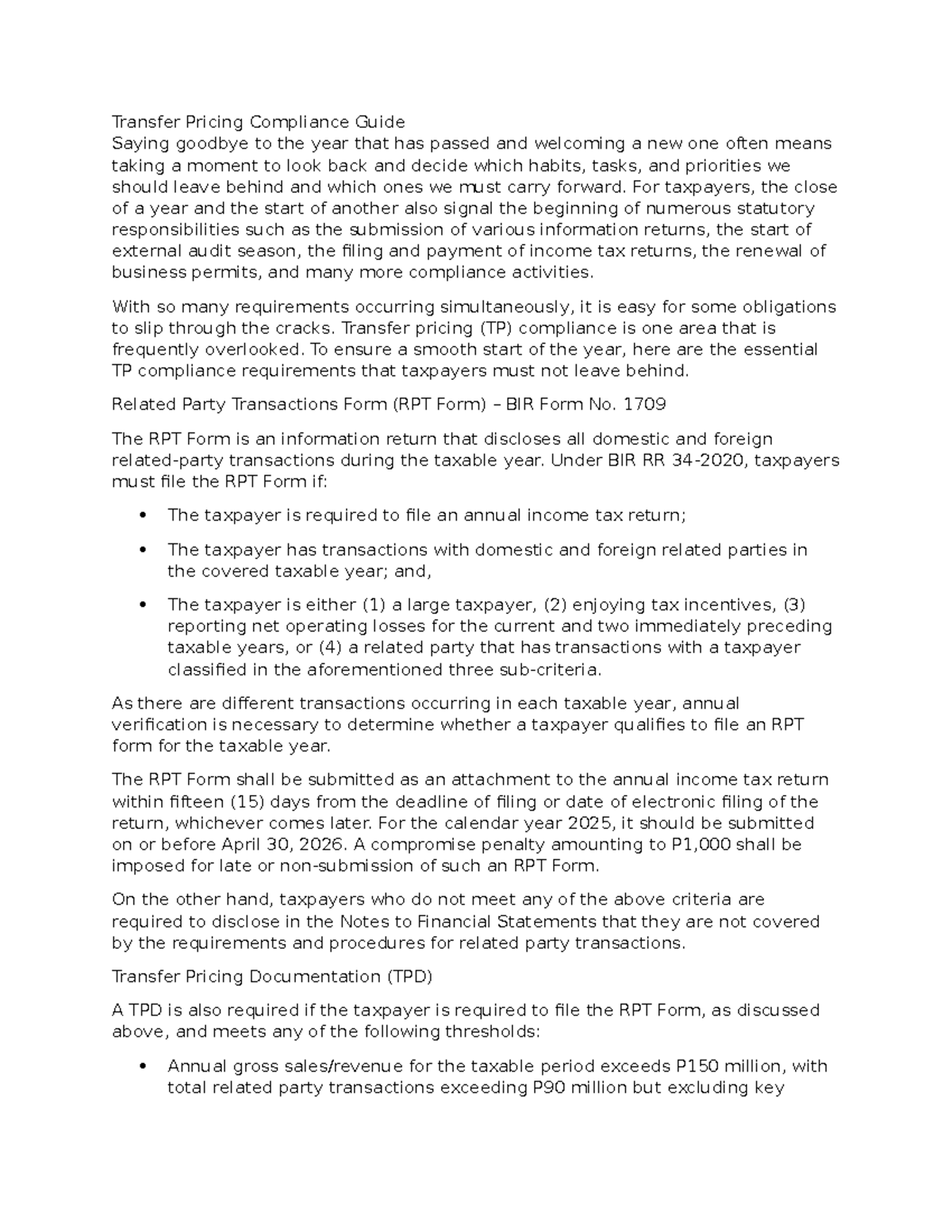 Transfer Pricing Compliance Guide: Key Requirements for 2025 - Studocu