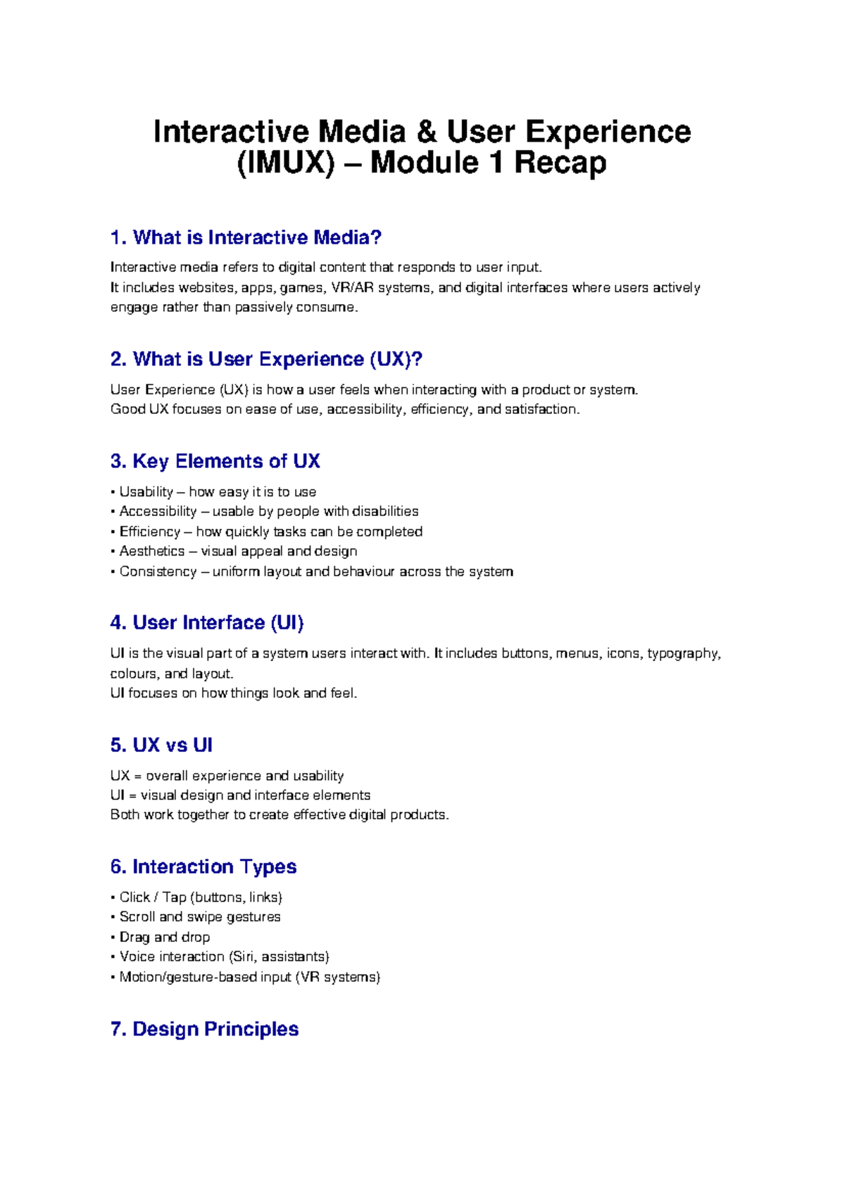 IMUX Module 1 Recap: Understanding Interactive Media & UX Principles ...