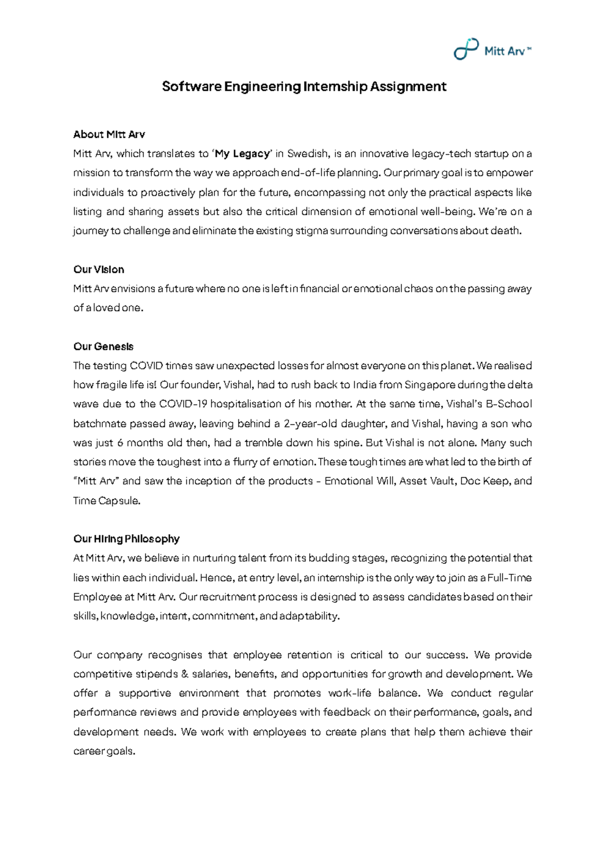 Software Engineering Internship Assignment - April 2025 - Mitt Arv ...