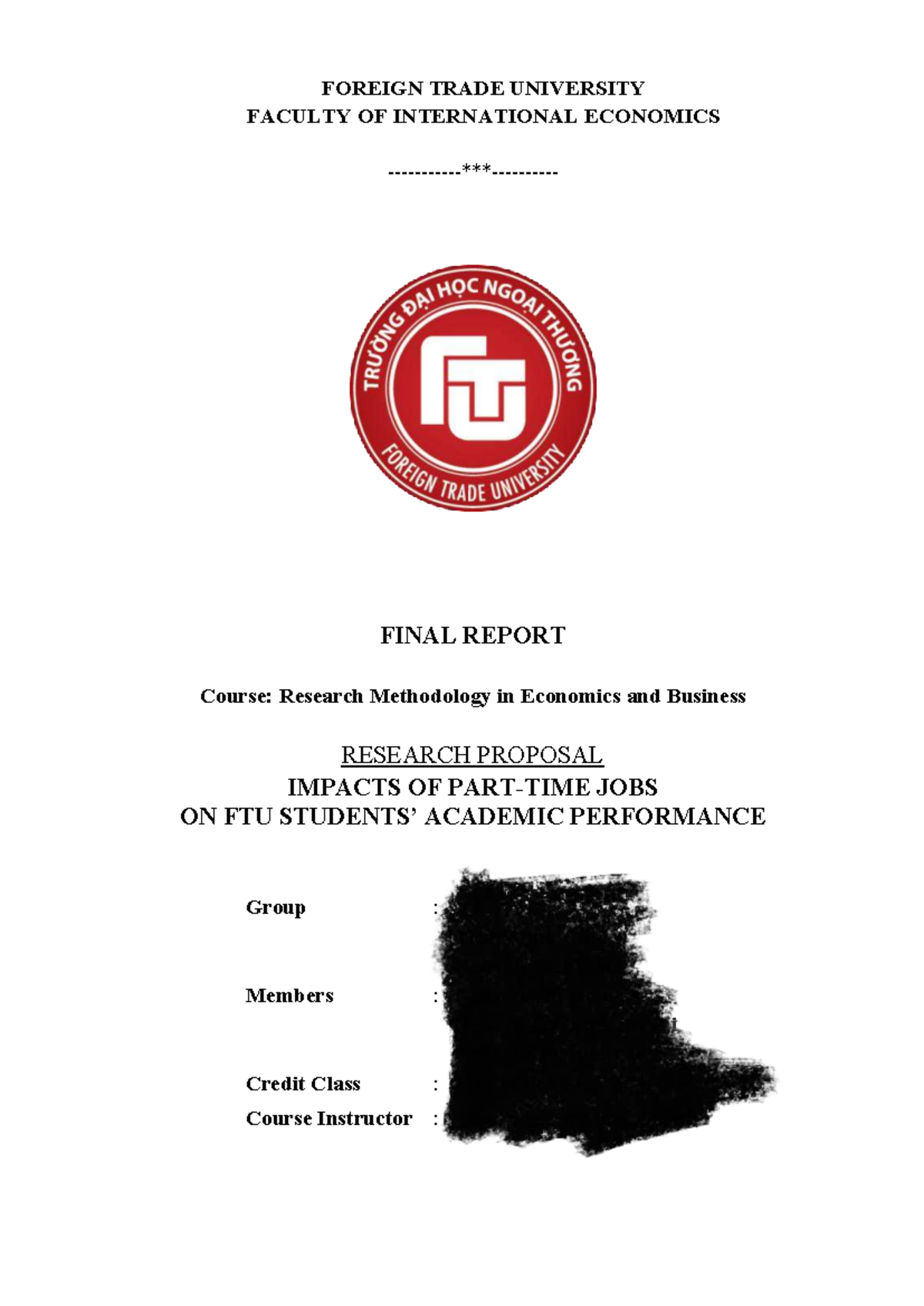 KTEE206 Final Report: Impacts of Jobs on FTU Academic Performance - Studocu