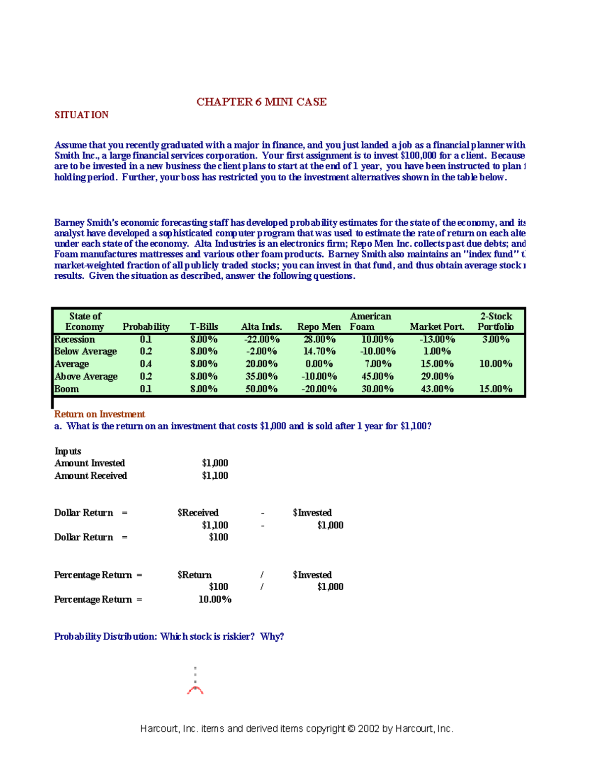 FM12 Ch 06 Mini Case Study Analysis on Investment Returns and Risks ...