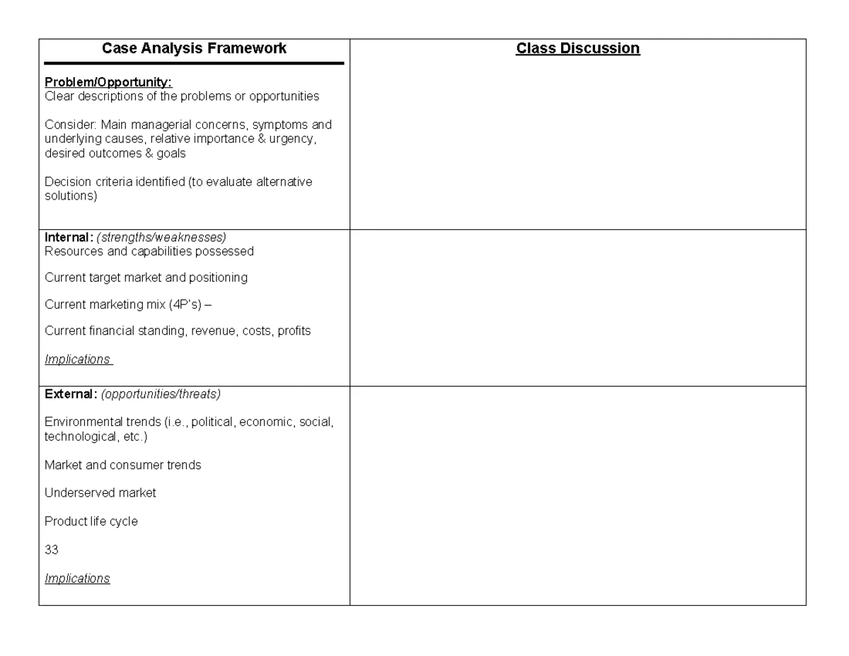 Case Study: Comprehensive Case Analysis Framework for Decision-Making ...