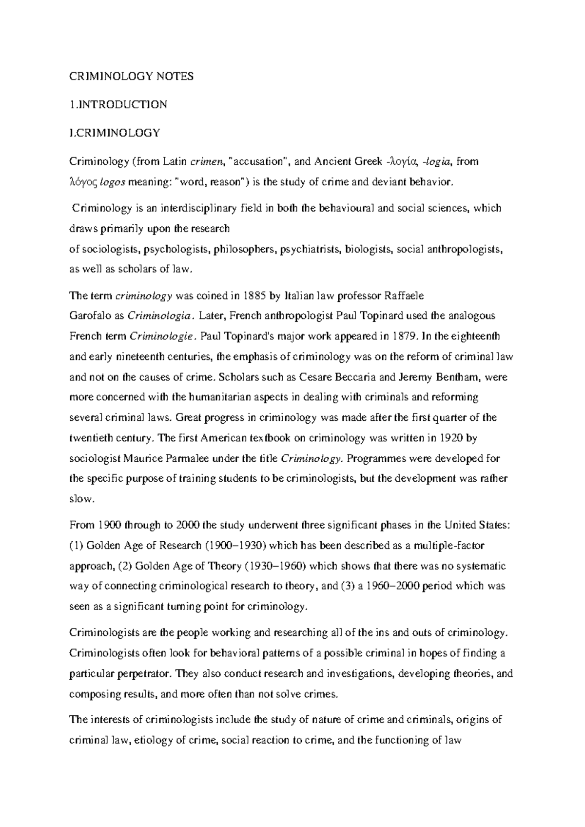 CRIM 2020: Comprehensive Criminology Notes and Key Concepts - Studocu