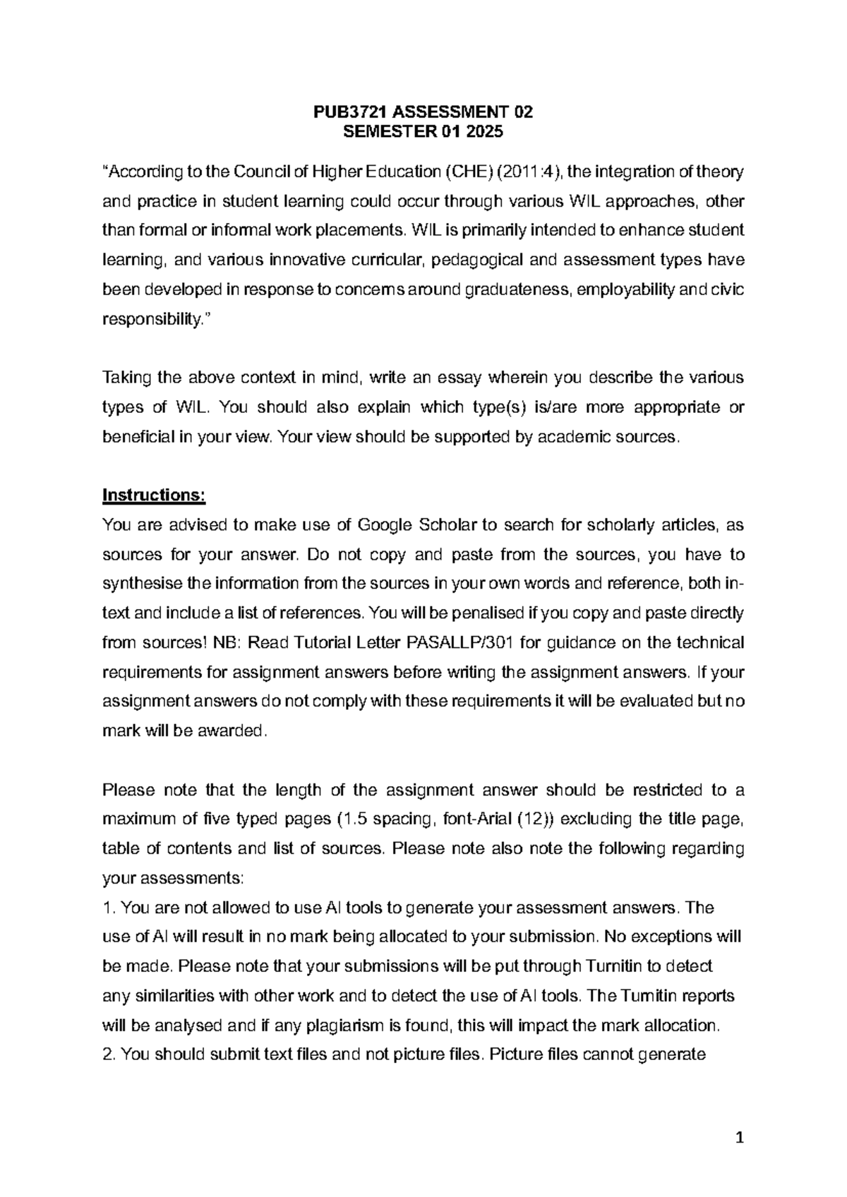 PUB3721 ASSESSMENT 02: Exploring Types of Work-Integrated Learning (WIL ...