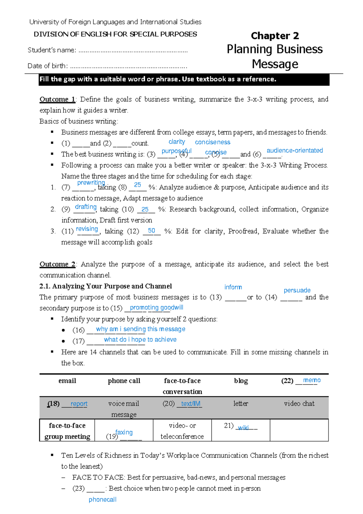A01 - Lecture Notes: Chapter 2 - Business Writing Techniques - Studocu