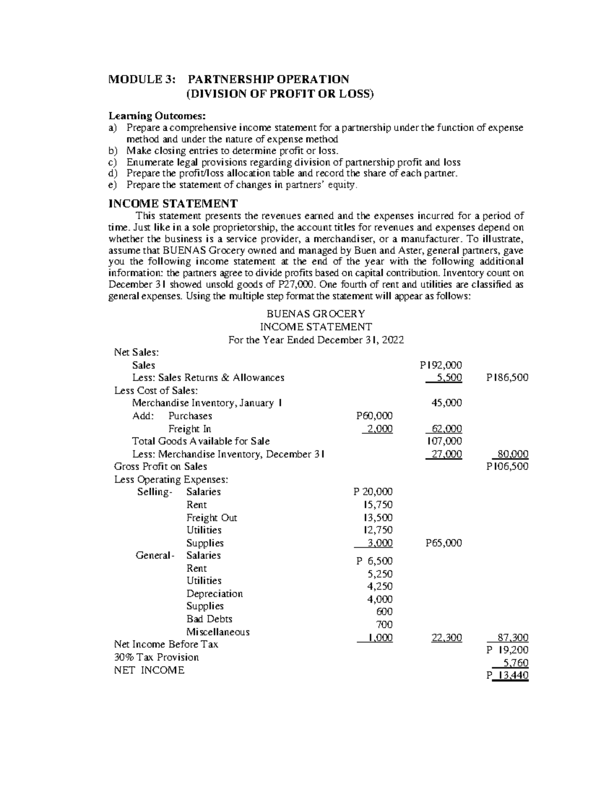 Module 3: Partnership Operation & Profit Distribution Analysis - Studocu