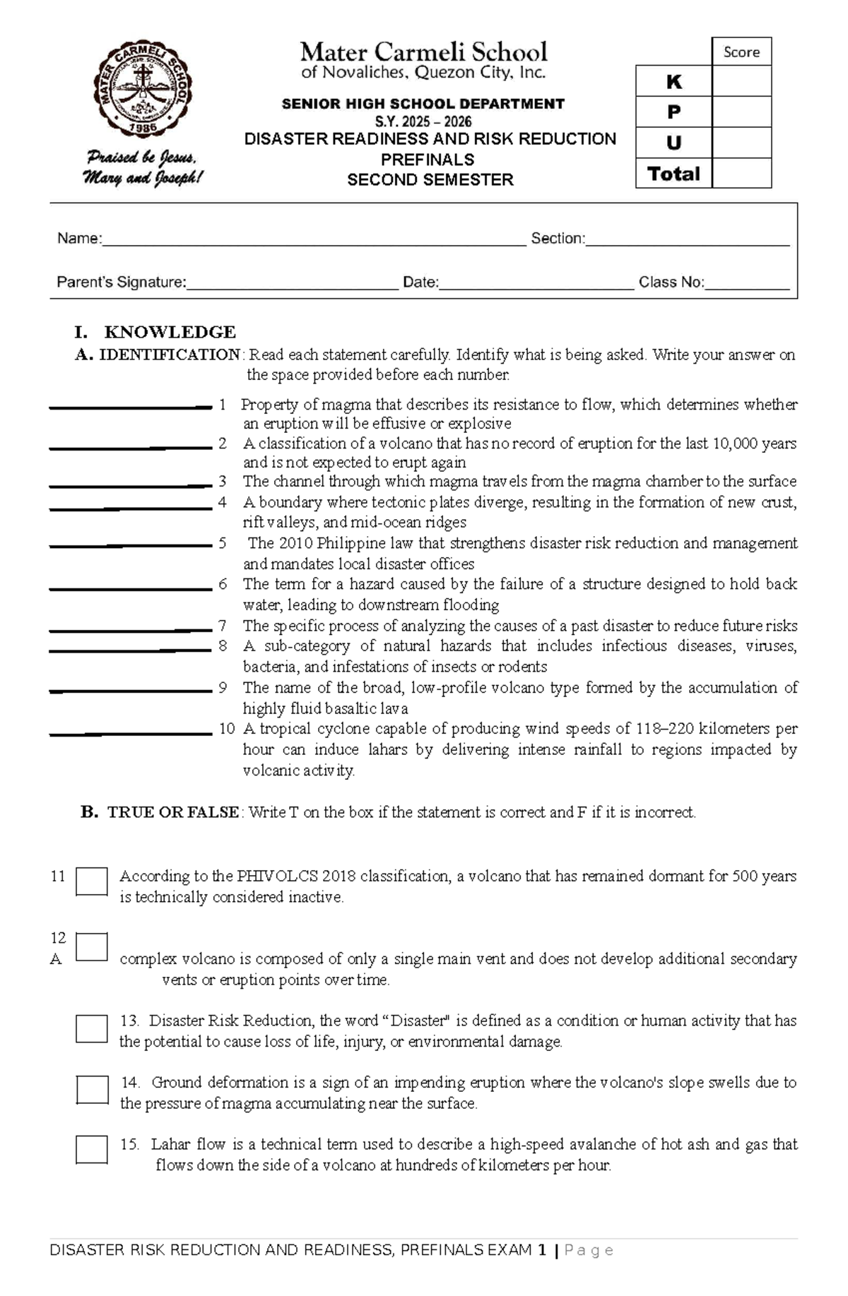 DRRR 101: Disaster Readiness and Risk Reduction Prefinals Exam - Studocu