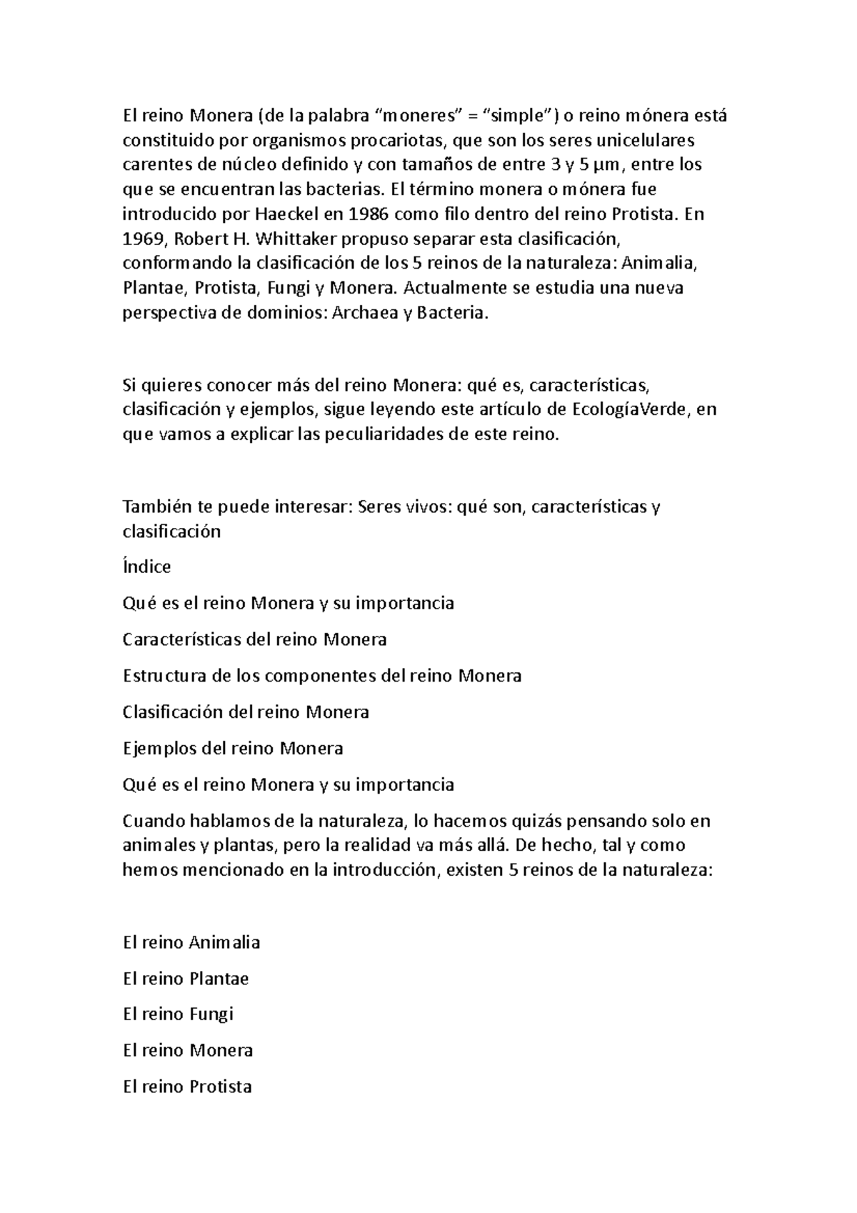 Características y Clasificación del Reino Monera: Un Estudio Detallado -  Studocu