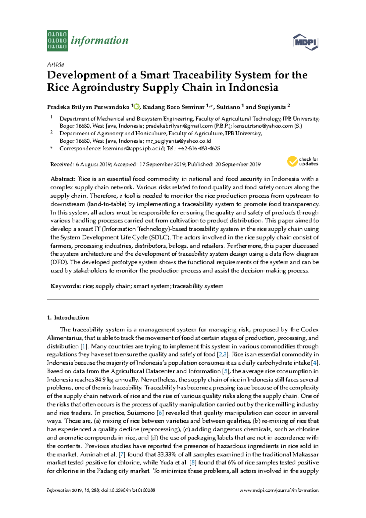 Development of a Smart Traceability System in Rice Supply Chain (INFO ...