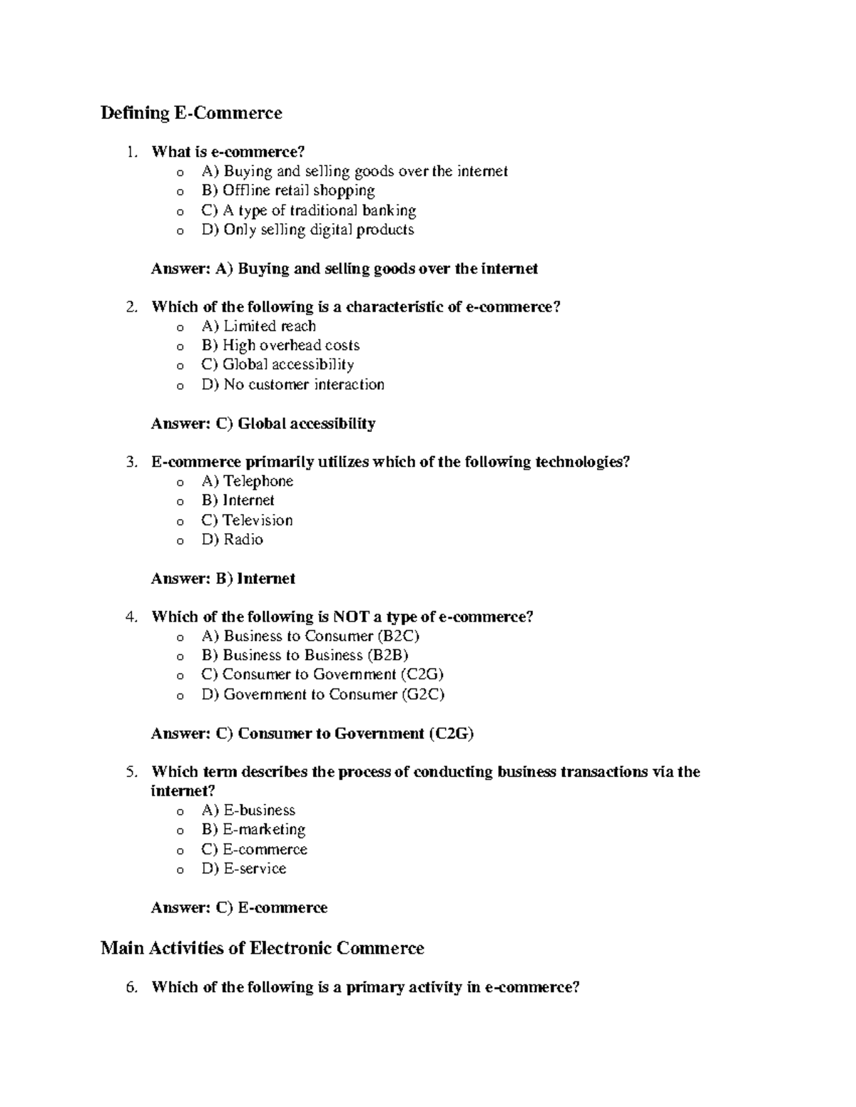 E-COMMERCE MCQ Unit-1: Key Concepts and Answer Guide - Studocu
