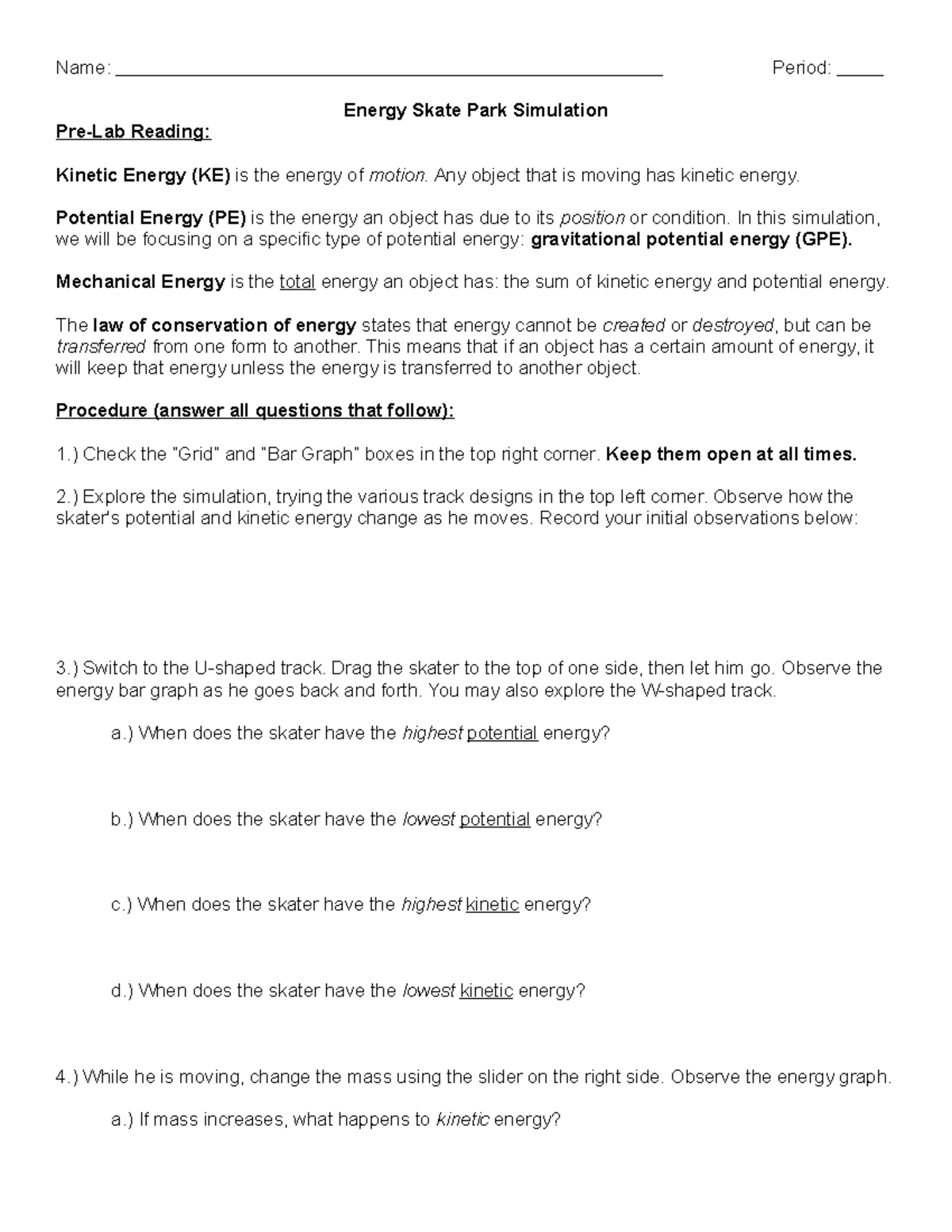 Phet Energy Skate Park Simulation - Study Guide - Studocu