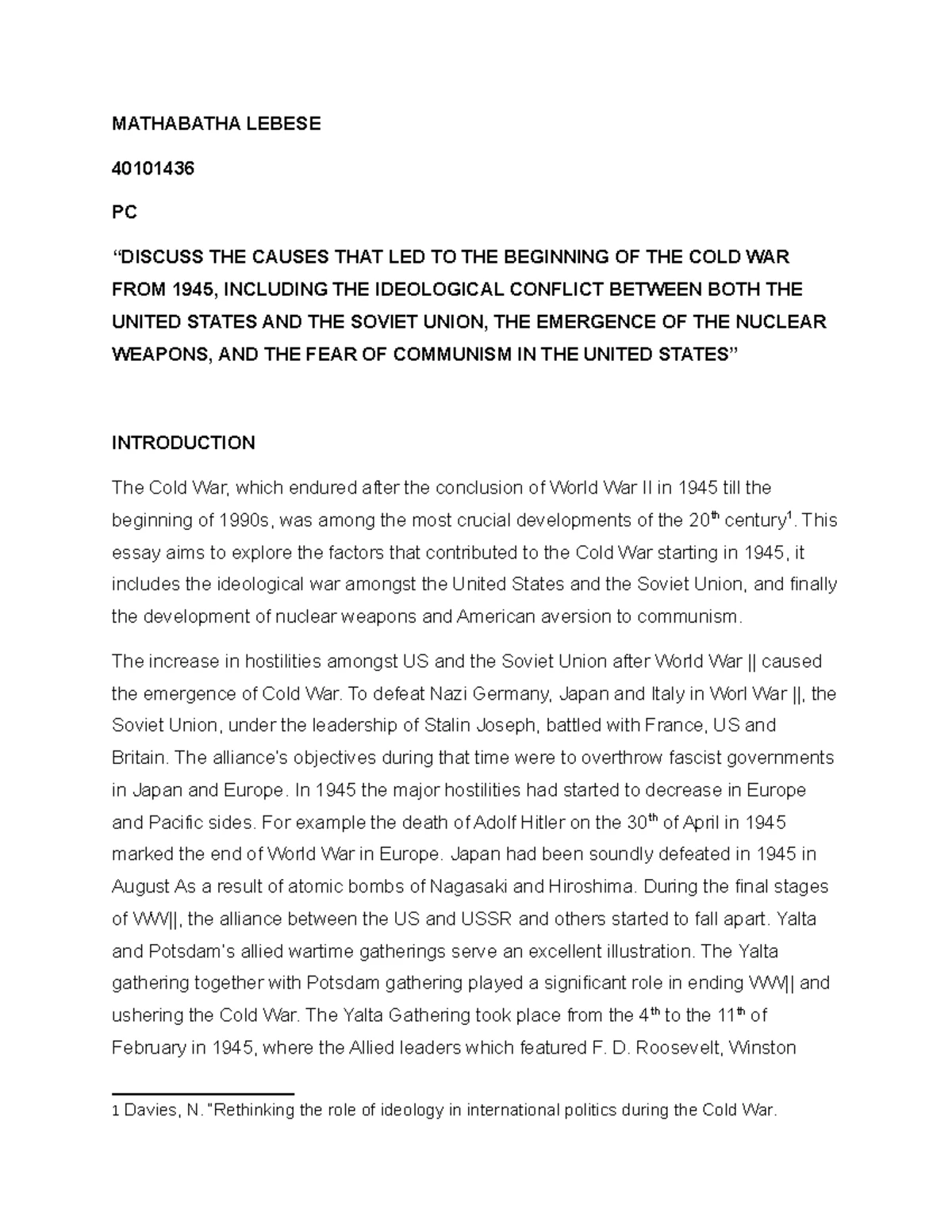 Rammutla marked - history essay - STUDENT NAME: LERATO RAMMUTLA STUDENT ...