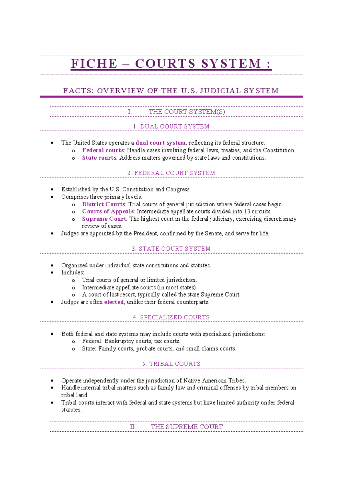 Fiche - Courts system - F I C H E – C O U R T S S Y S T E M : FACTS ...