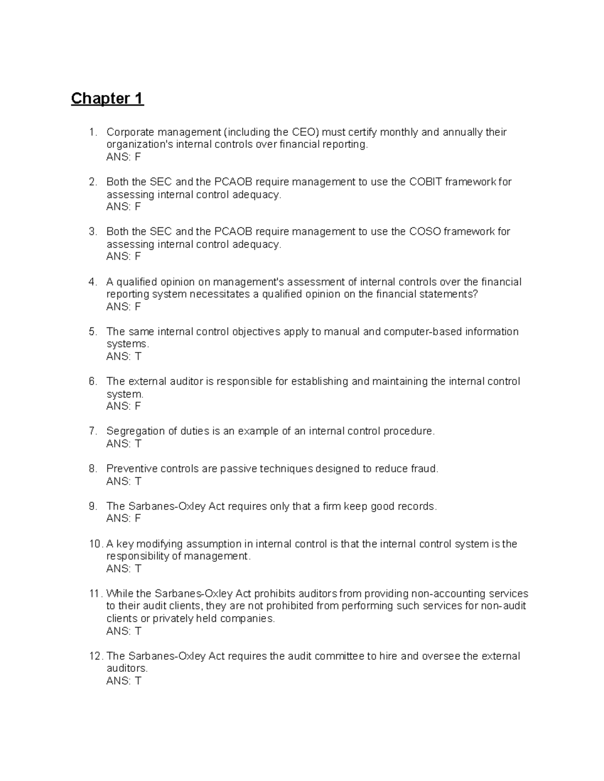 Auditing CIS - Chapters 1 to 12 - Chapter 1 Corporate management ...