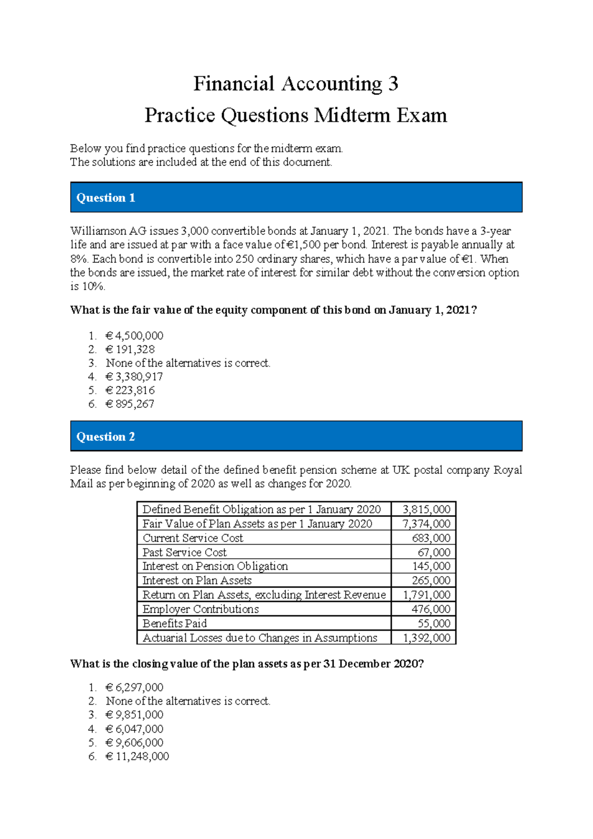FA3 - Mock Midterm Exam Practice Questions for Financial Accounting 3 ...