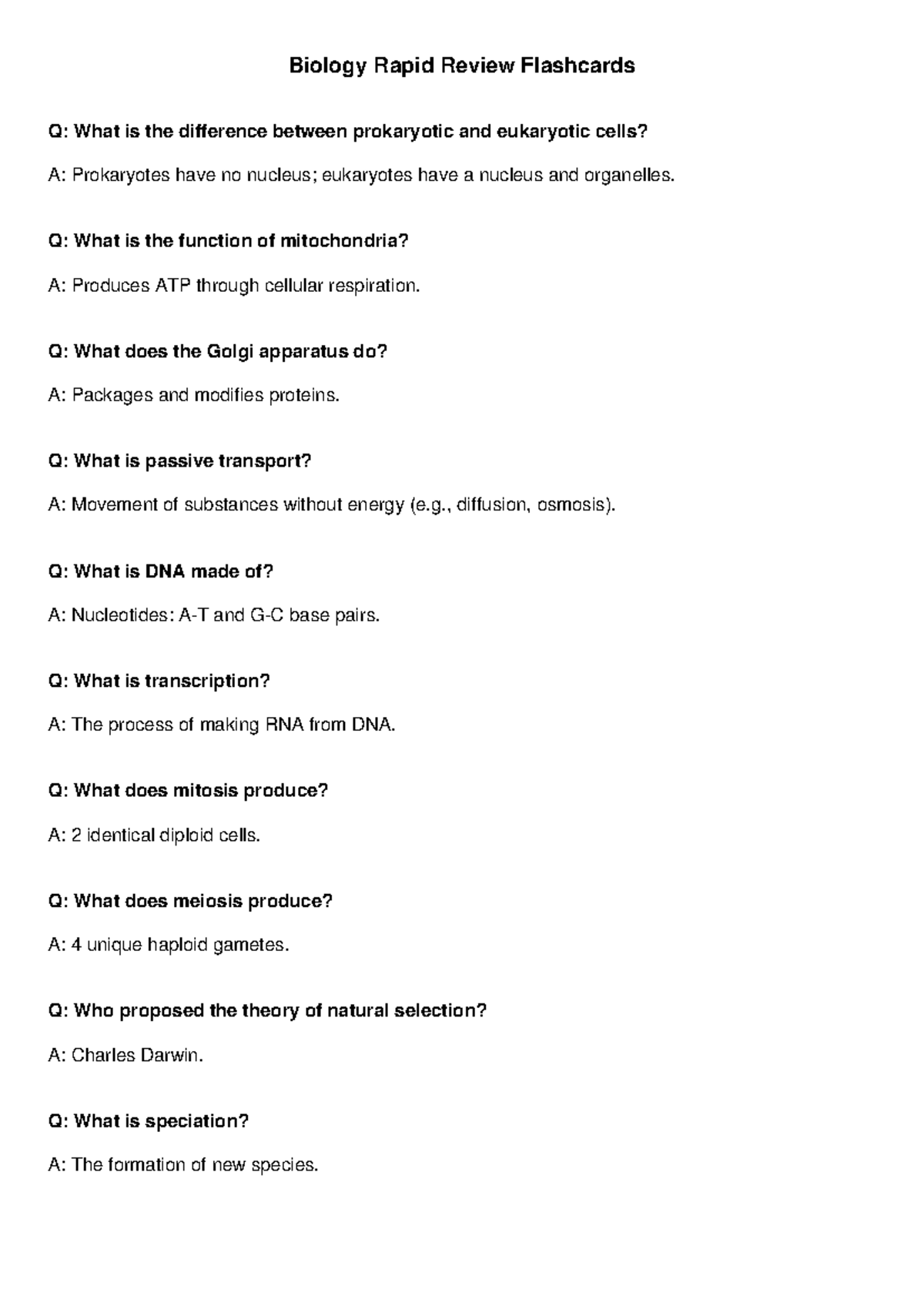 Biology 101 Final Exam Rapid Review Flashcards - Studocu